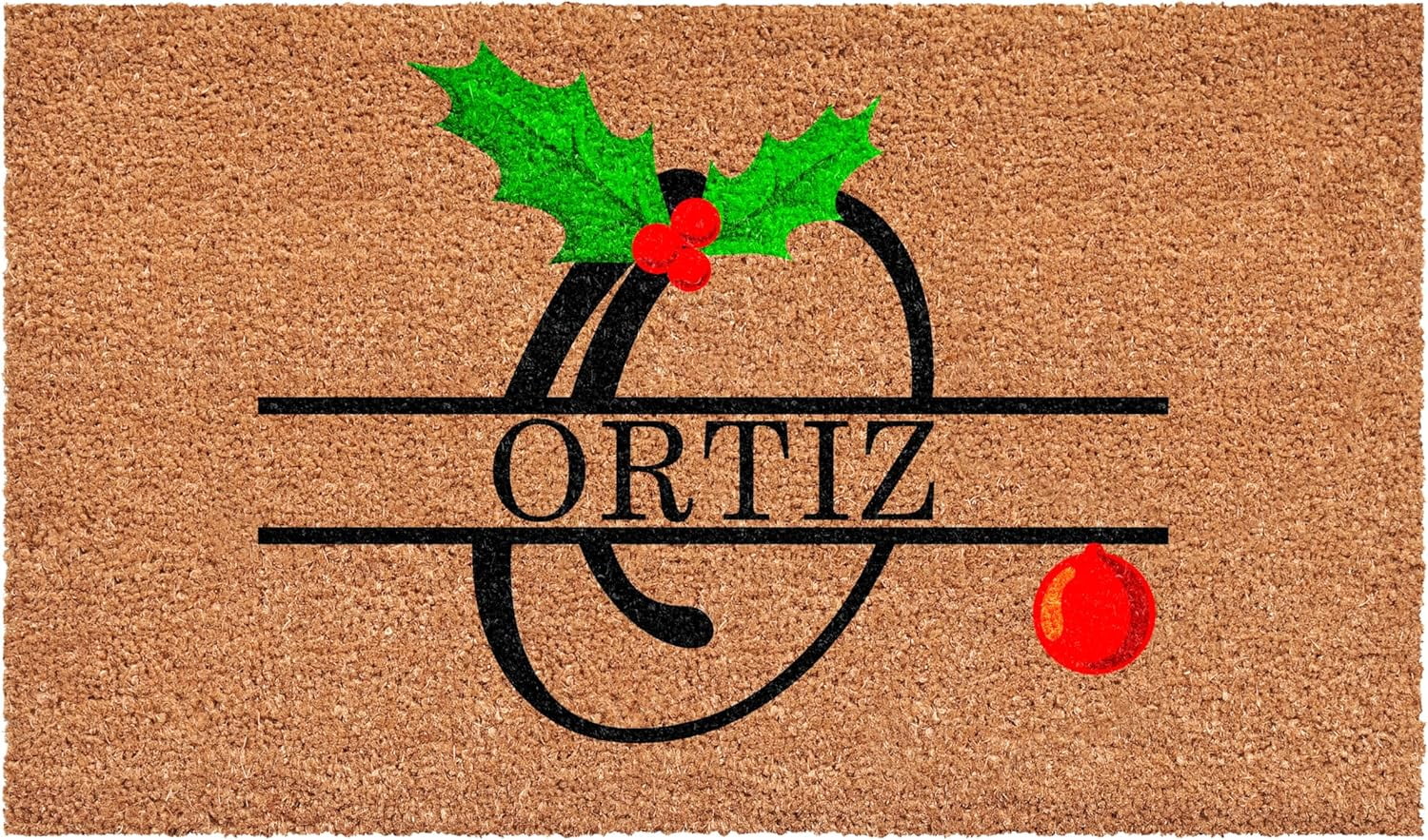 Calloway Mills 114812448O Personalized Christmas Holly Doormat, 24"x48", Letter O