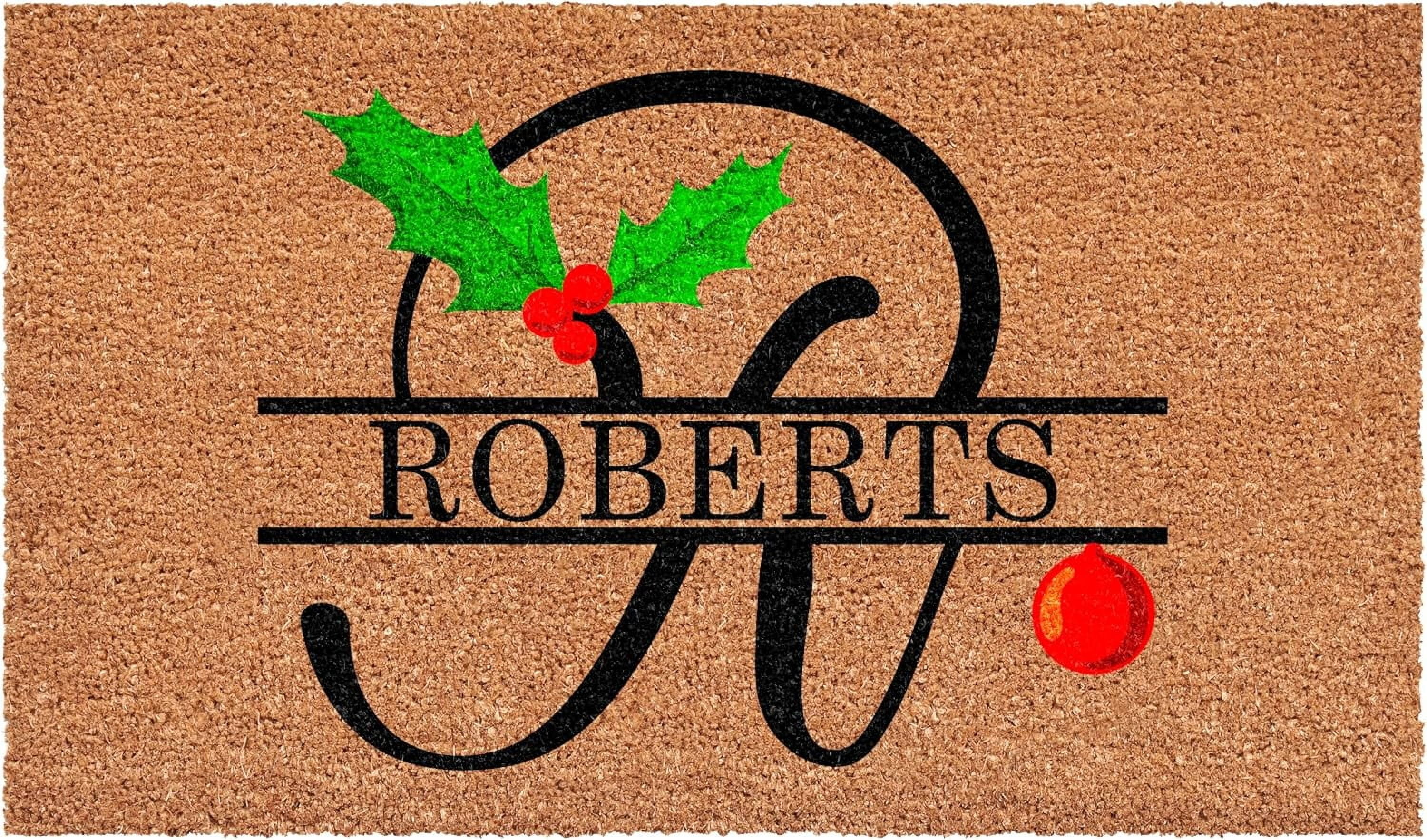 Calloway Mills 114812448R Personalized Christmas Holly Doormat, 24"x48", Letter R