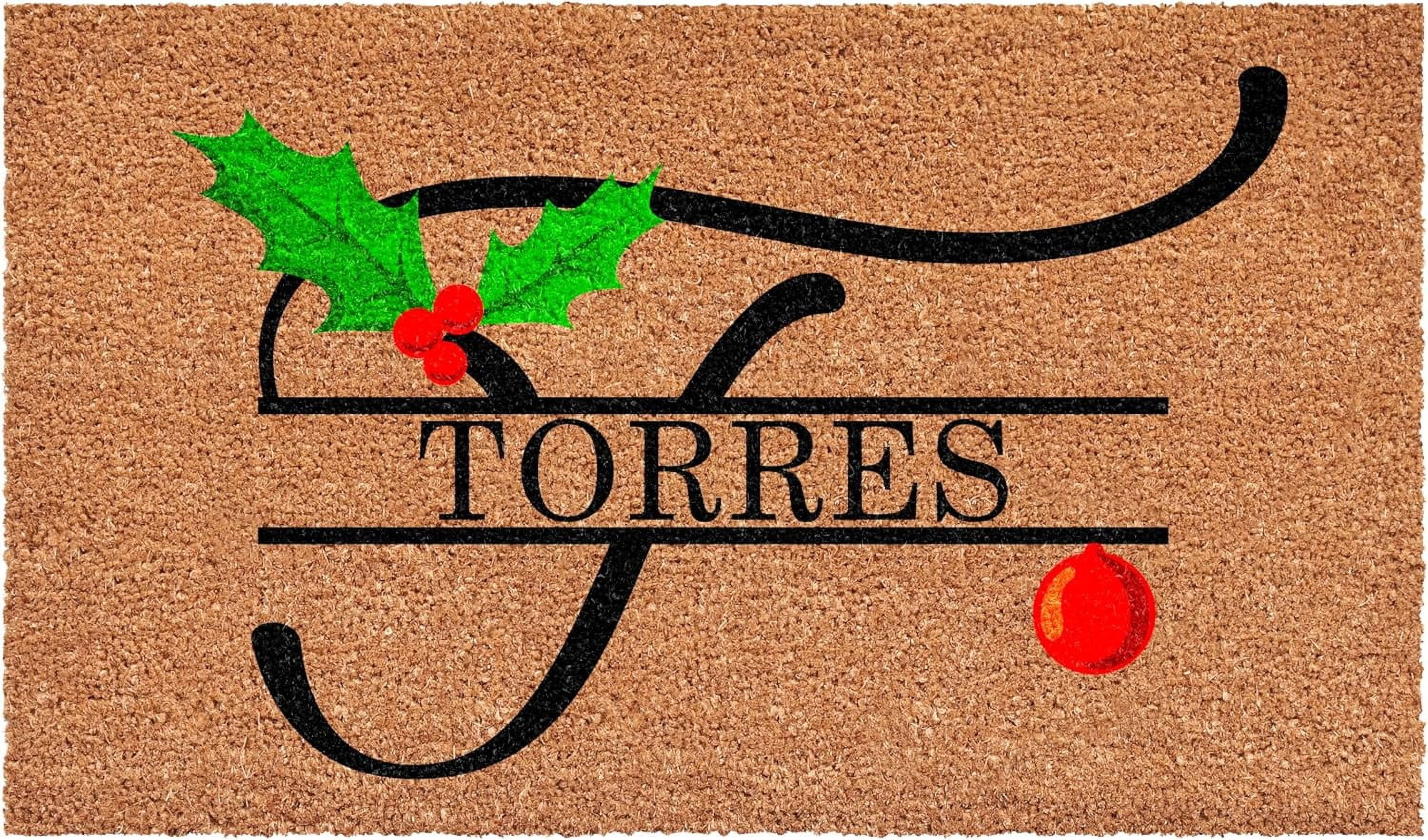 Calloway Mills 114812448T Personalized Christmas Holly Doormat, 24"x48", Letter T