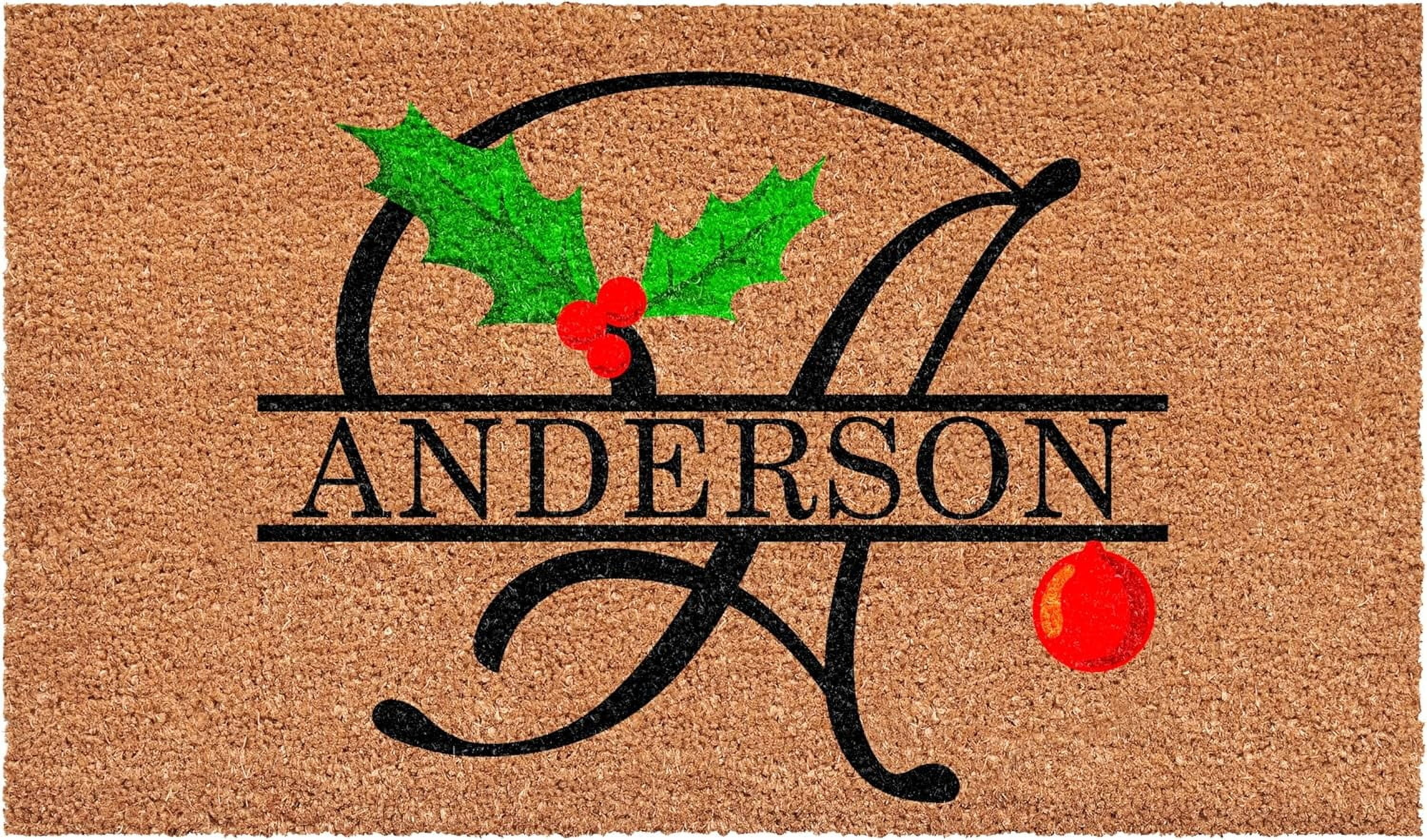 Calloway Mills 114813048A Personalized Christmas Holly Doormat, 30"x48", Letter A