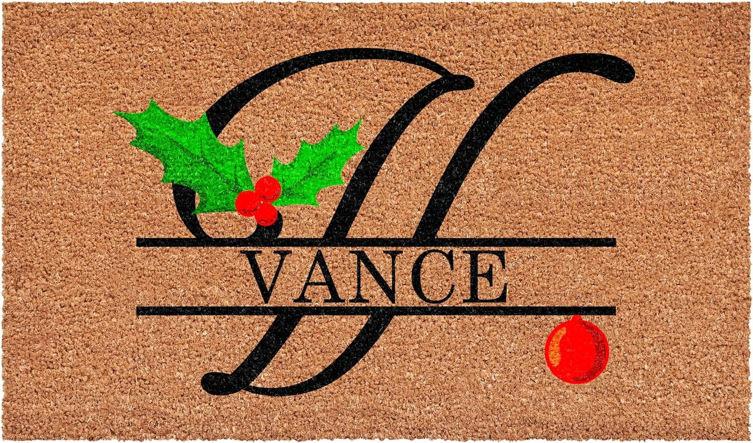 Calloway Mills 114813048V Personalized Christmas Holly Doormat, 30"x48", Letter V