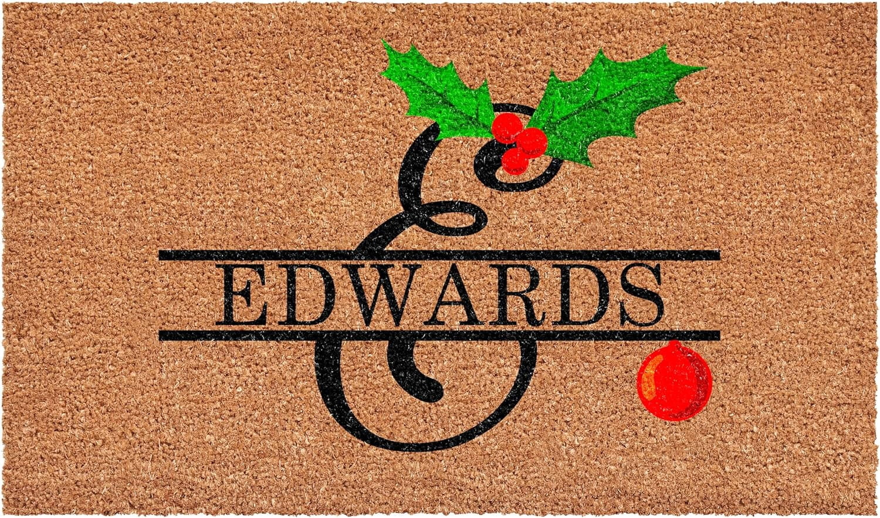 Calloway Mills 114813672E Personalized Christmas Holly Doormat, 36"x72", Letter E