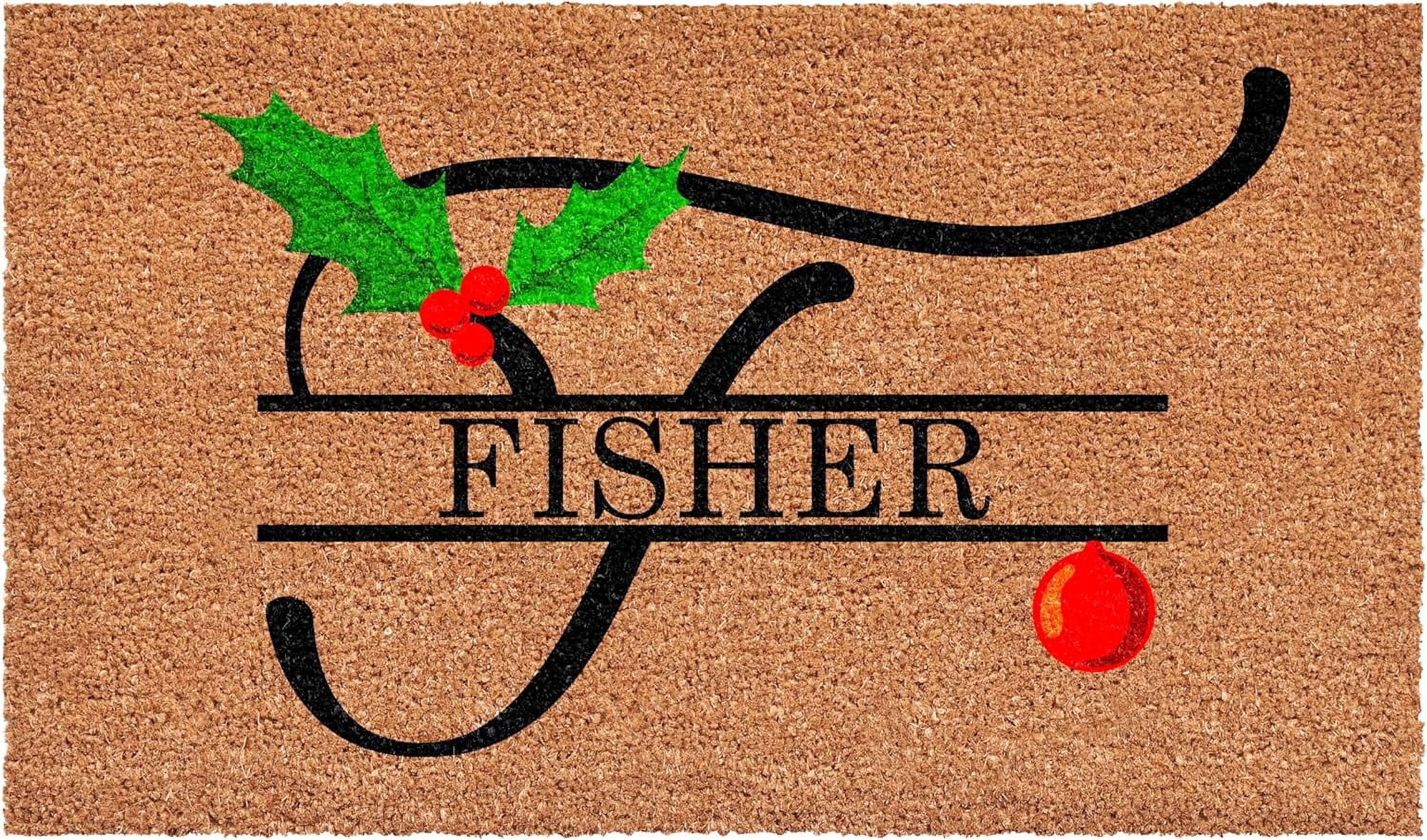 Calloway Mills 114813672F Personalized Christmas Holly Doormat, 36"x72", Letter F