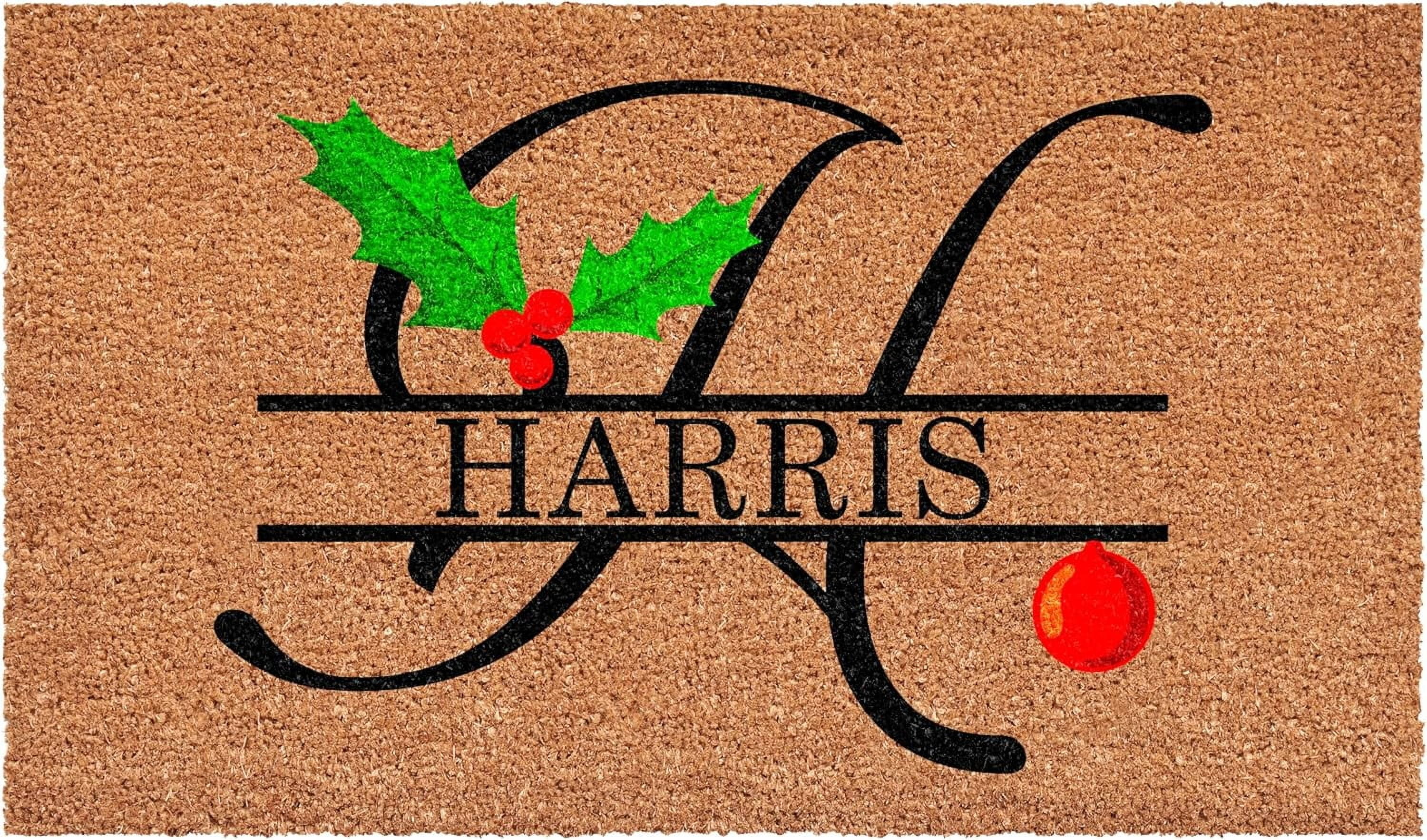 Calloway Mills 114813672H Personalized Christmas Holly Doormat, 36"x72", Letter H