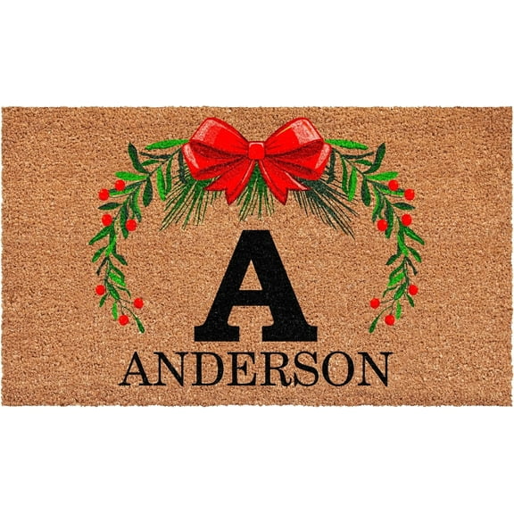 Calloway Mills 114821729A Personalized Christmas Wreath Doormat, 17"x29", Letter A