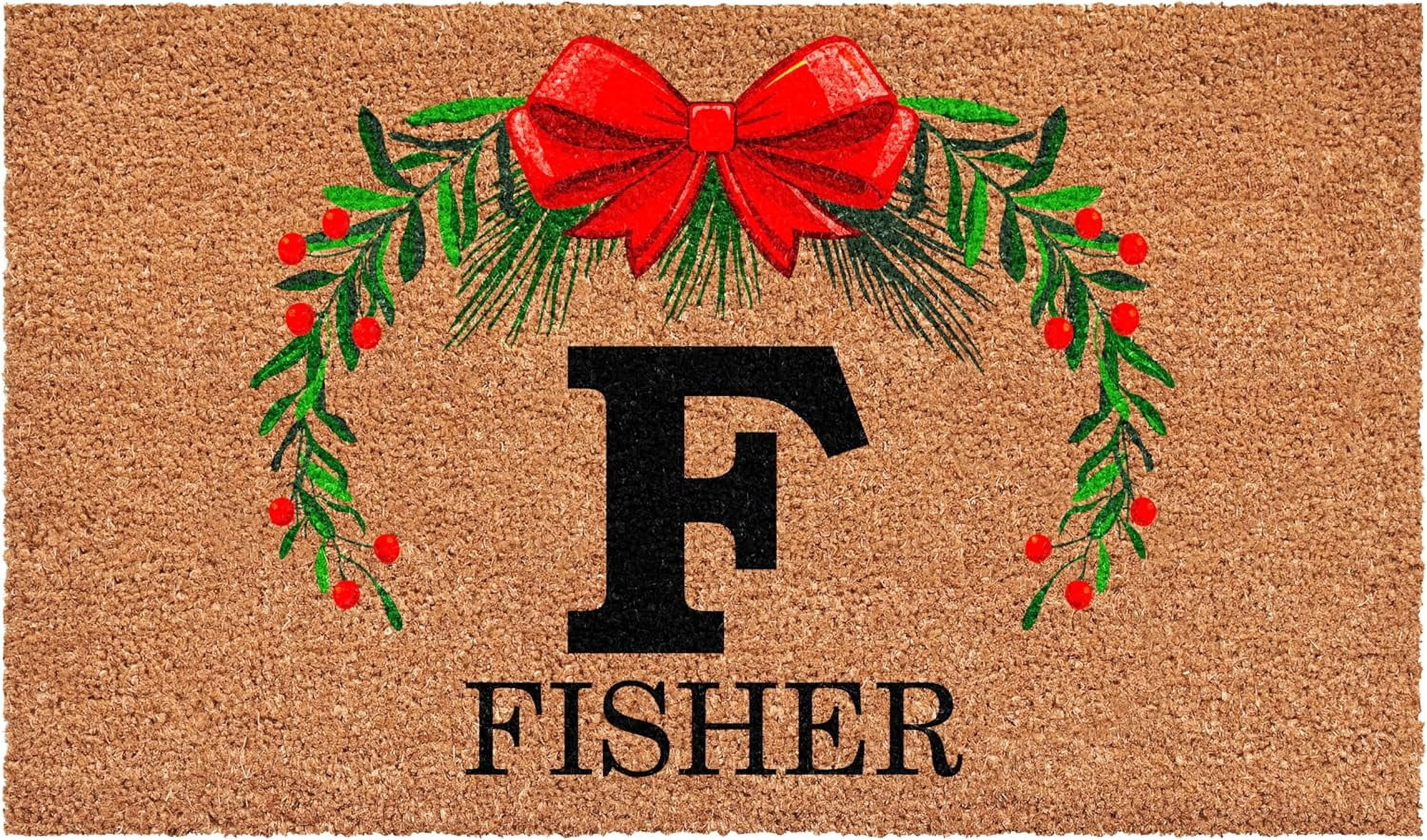 Calloway Mills 114821729F Personalized Christmas Wreath Doormat, 17"x29", Letter F