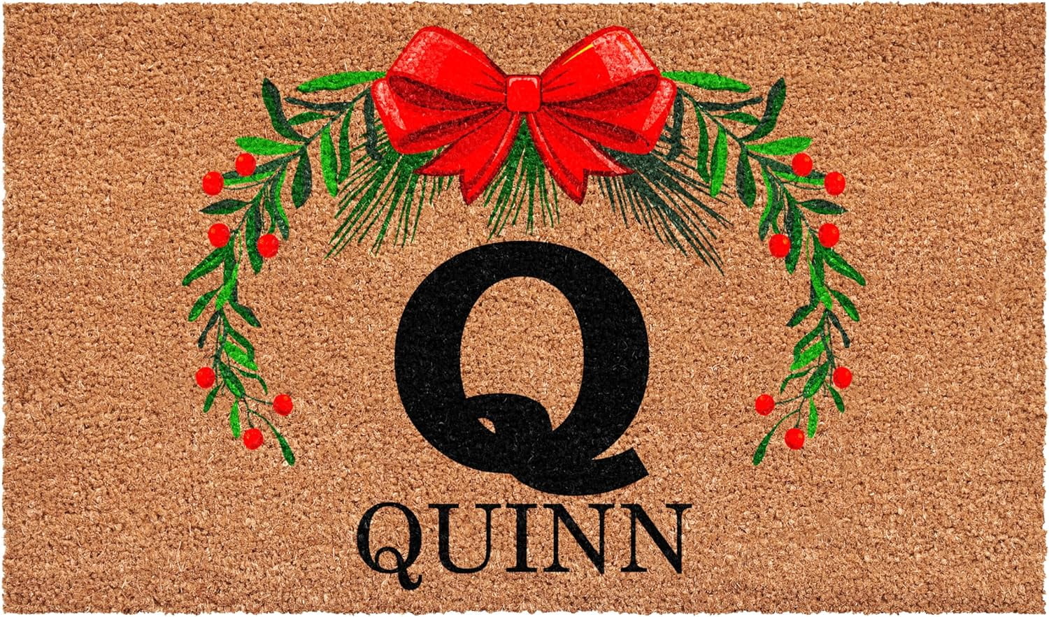 Calloway Mills 114821729Q Personalized Christmas Wreath Doormat, 17"x29", Letter Q