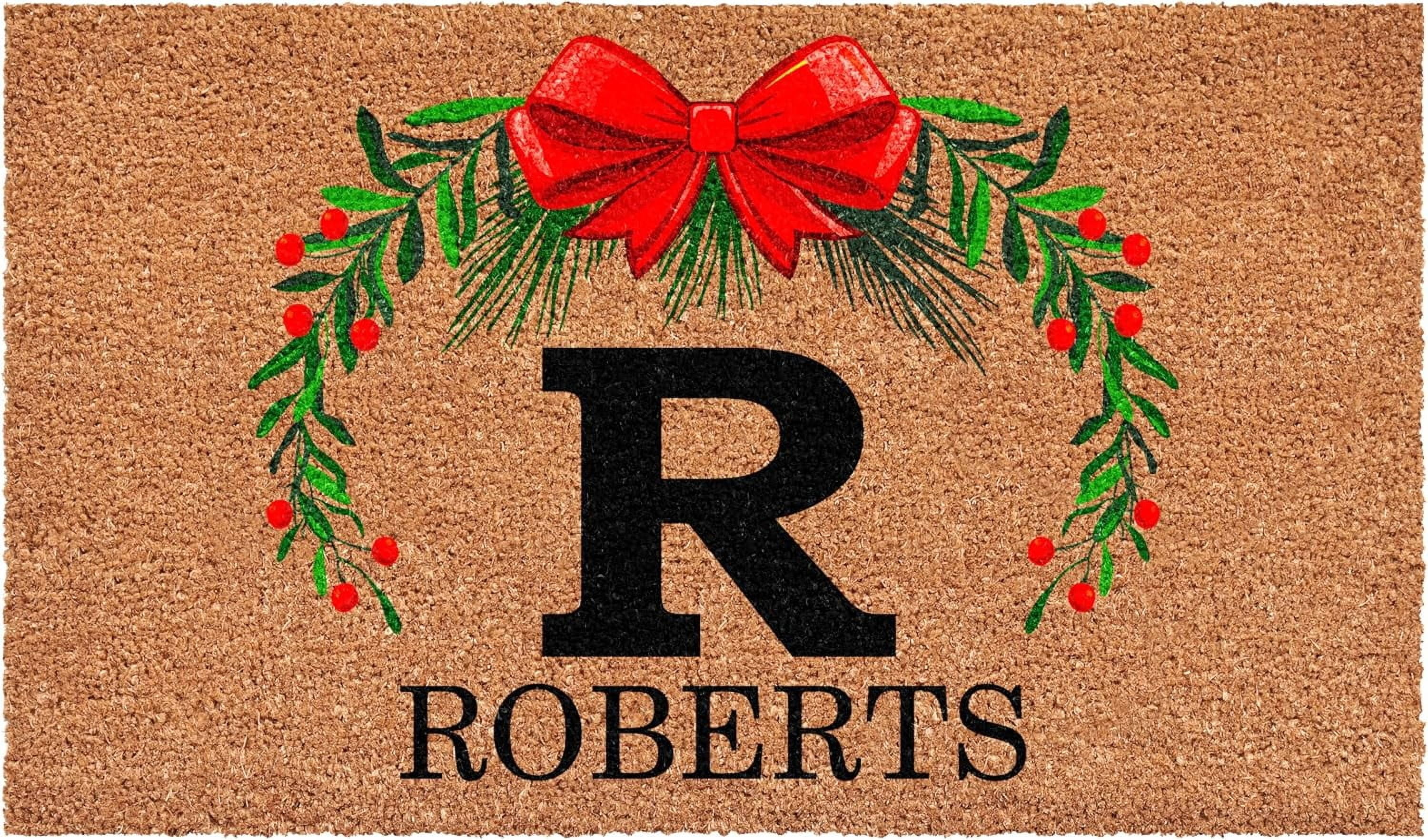 Calloway Mills 114821729R Personalized Christmas Wreath Doormat, 17"x29", Letter R