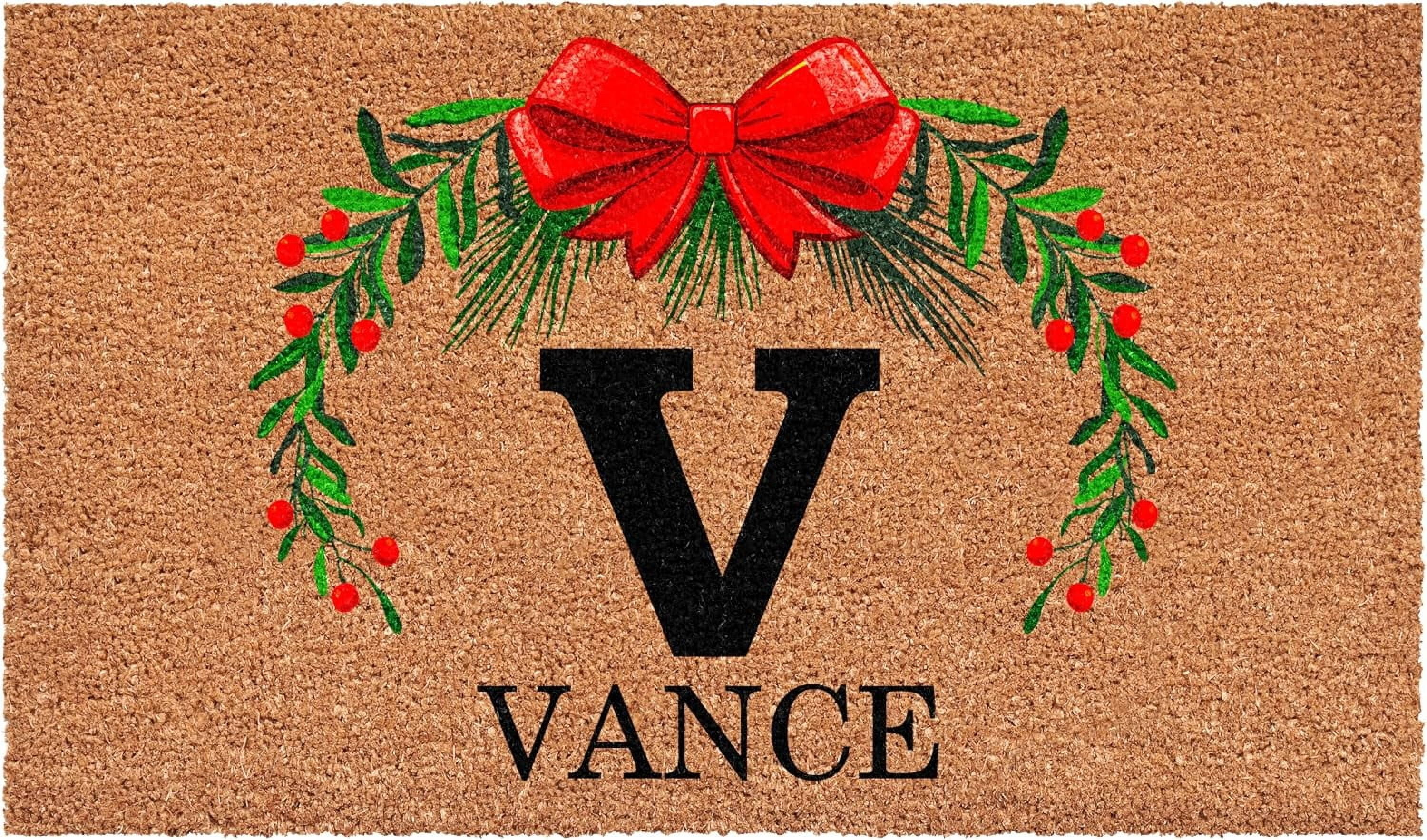 Calloway Mills 114821729V Personalized Christmas Wreath Doormat, 17"x29", Letter V