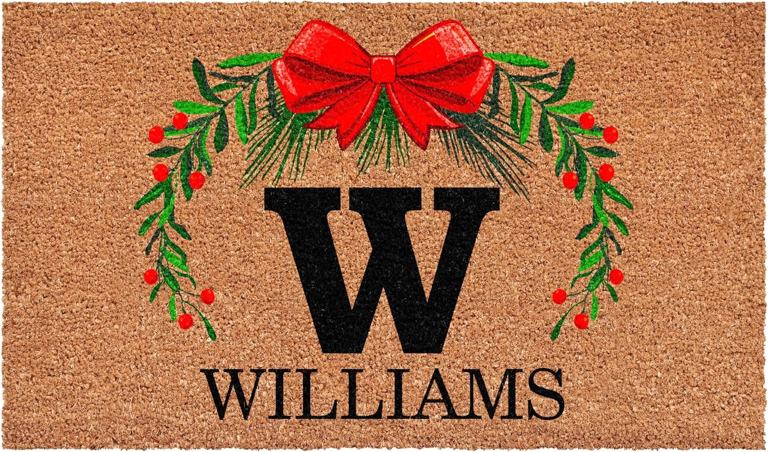 Calloway Mills 114821729W Personalized Christmas Wreath Doormat, 17"x29", Letter W