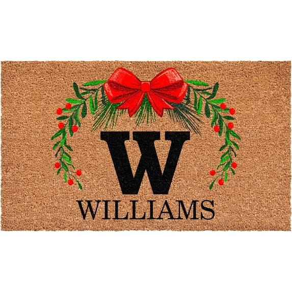 Calloway Mills 114821729W Personalized Christmas Wreath Doormat, 17"x29", Letter W