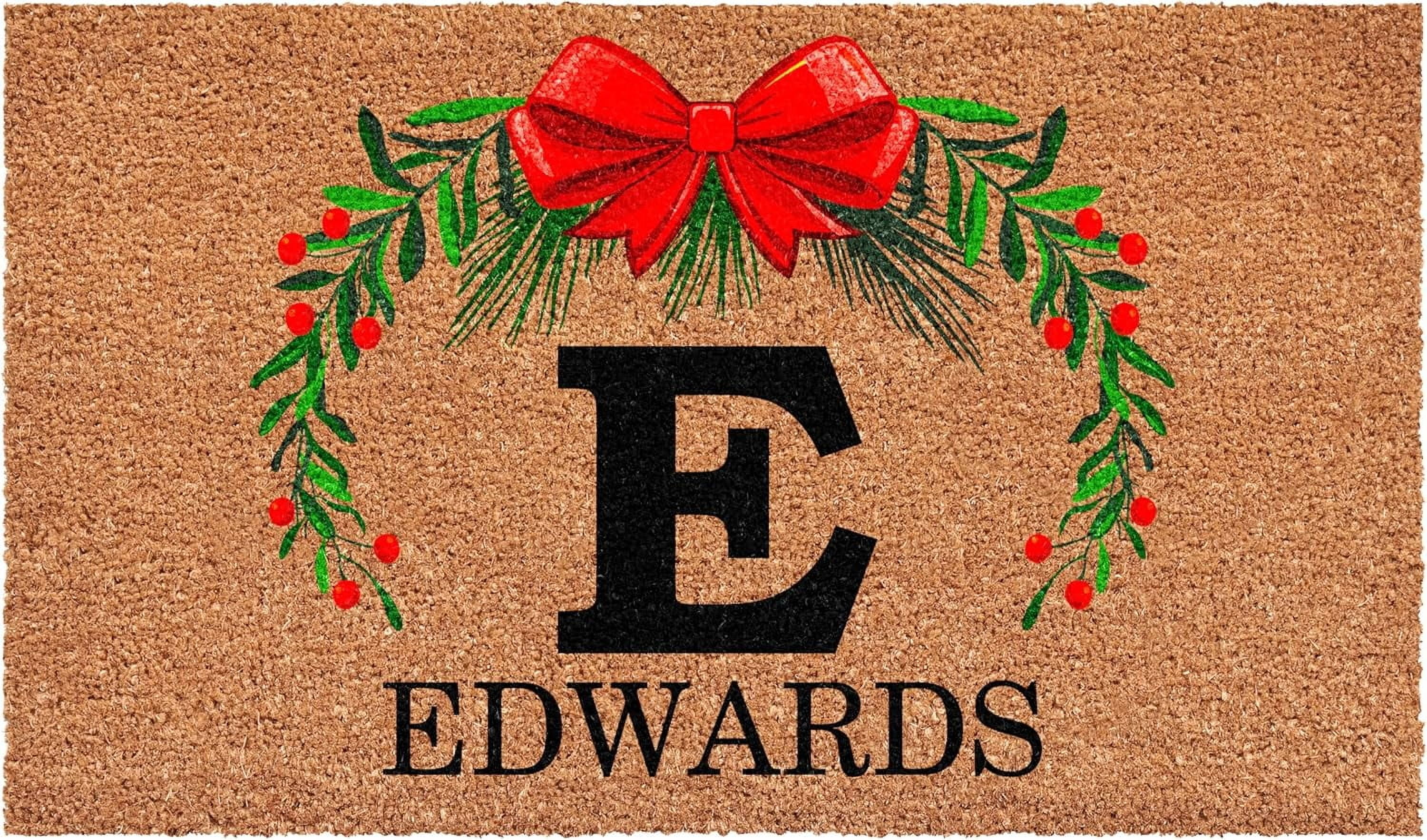 Calloway Mills 114822436E Personalized Christmas Wreath Doormat, 24"x36", Letter E