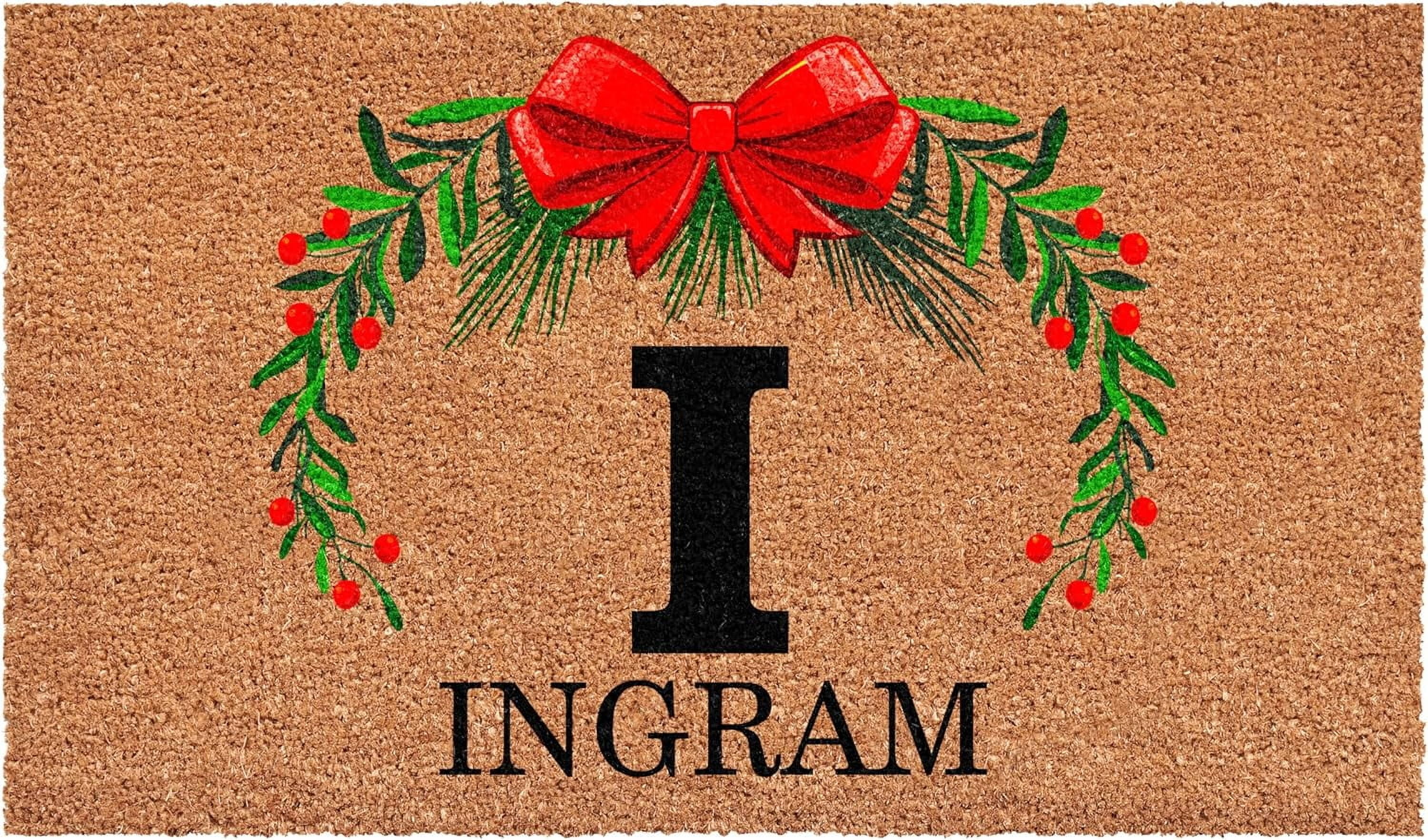 Calloway Mills 114822436I Personalized Christmas Wreath Doormat, 24"x36", Letter I