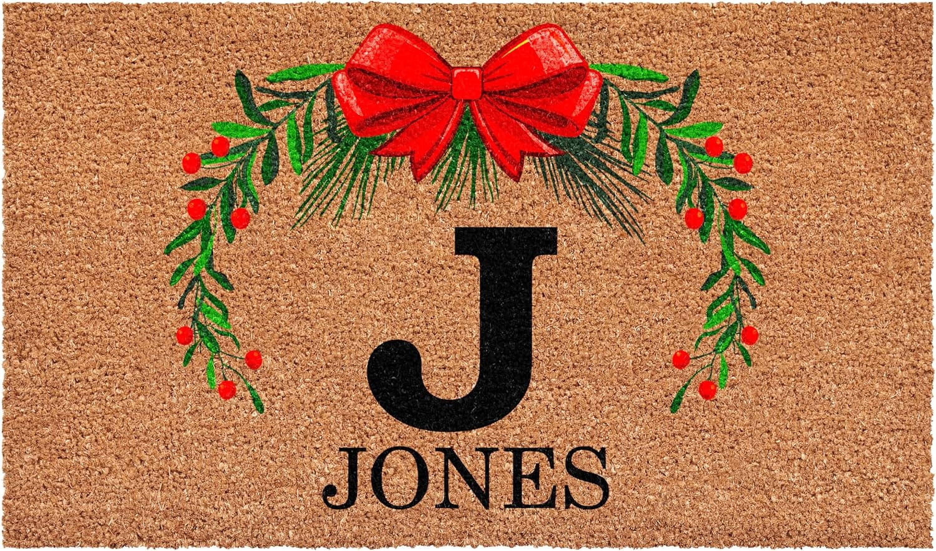 Calloway Mills 114822436J Personalized Christmas Wreath Doormat, 24"x36", Letter J