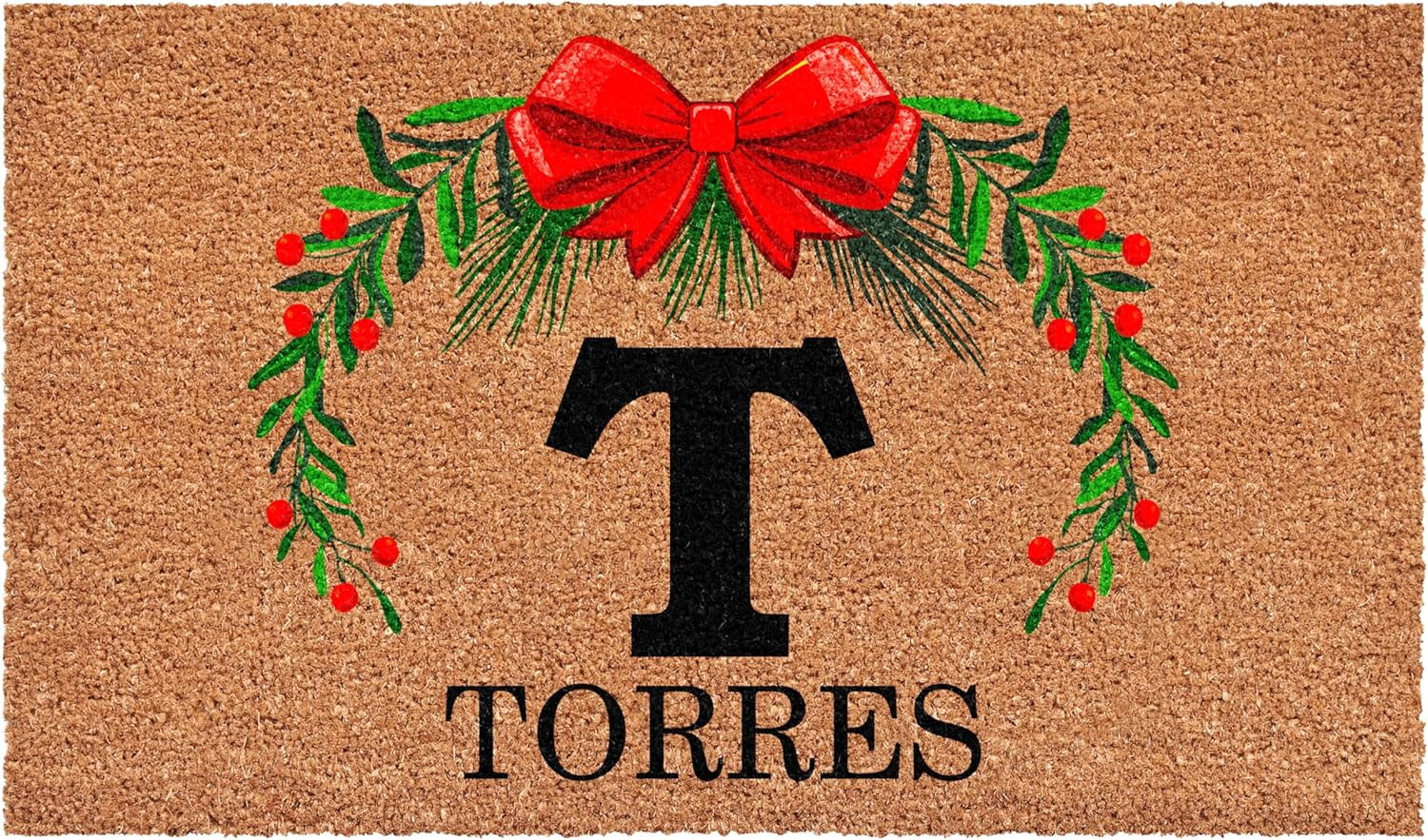 Calloway Mills 114822436T Personalized Christmas Wreath Doormat, 24"x36", Letter T