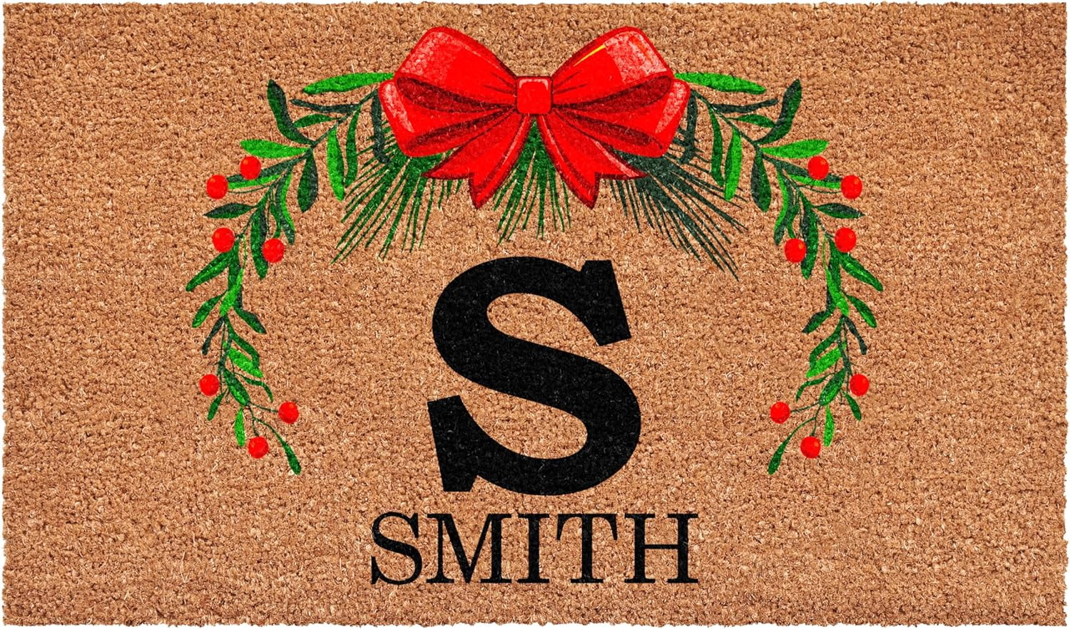 Calloway Mills 114822448S Personalized Christmas Wreath Doormat, 24"x48", Letter S