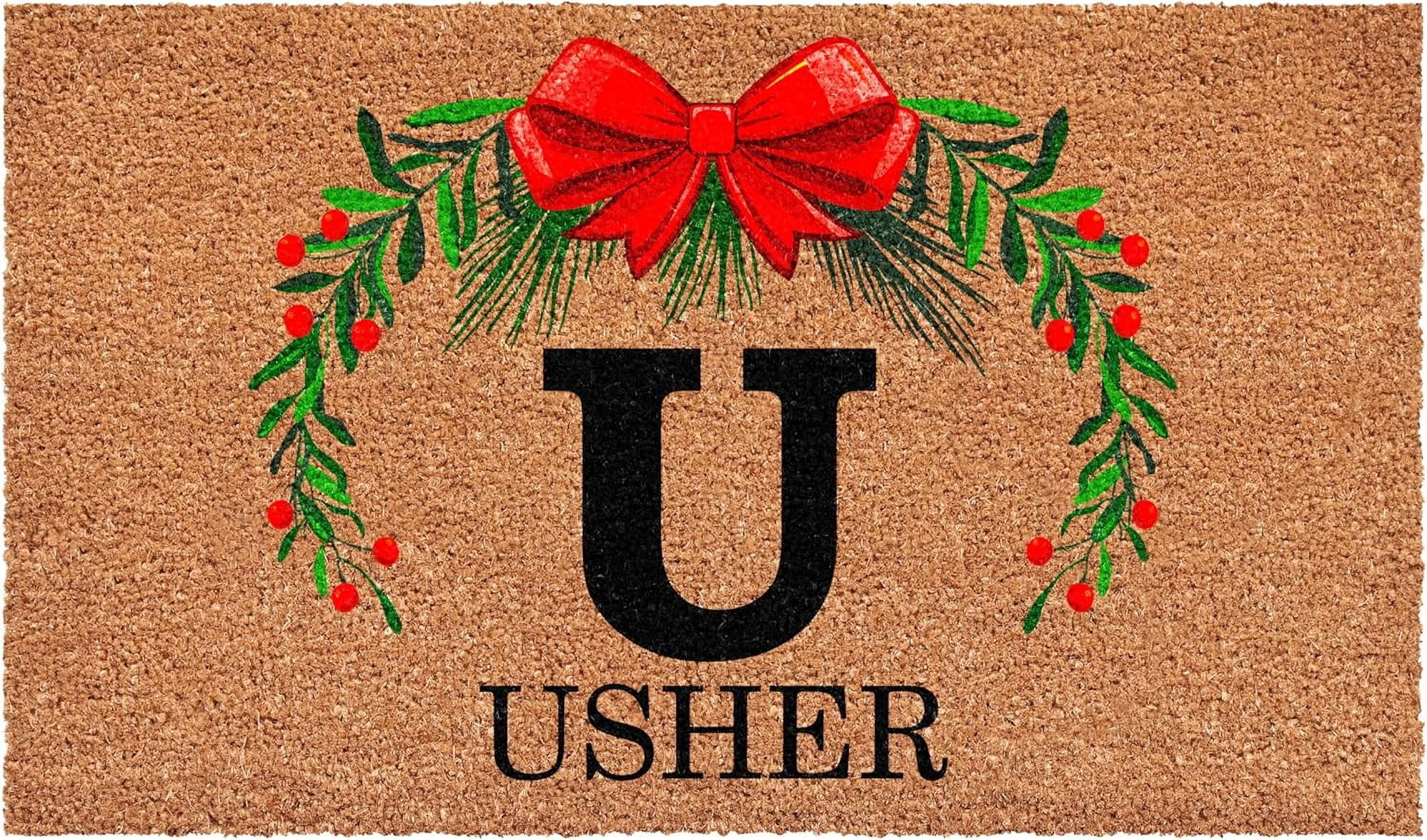 Calloway Mills 114822448U Personalized Christmas Wreath Doormat, 24"x48", Letter U