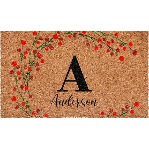 Calloway Mills 114901729A Personalized Christmas Berries Doormat, 17"x29", Letter A