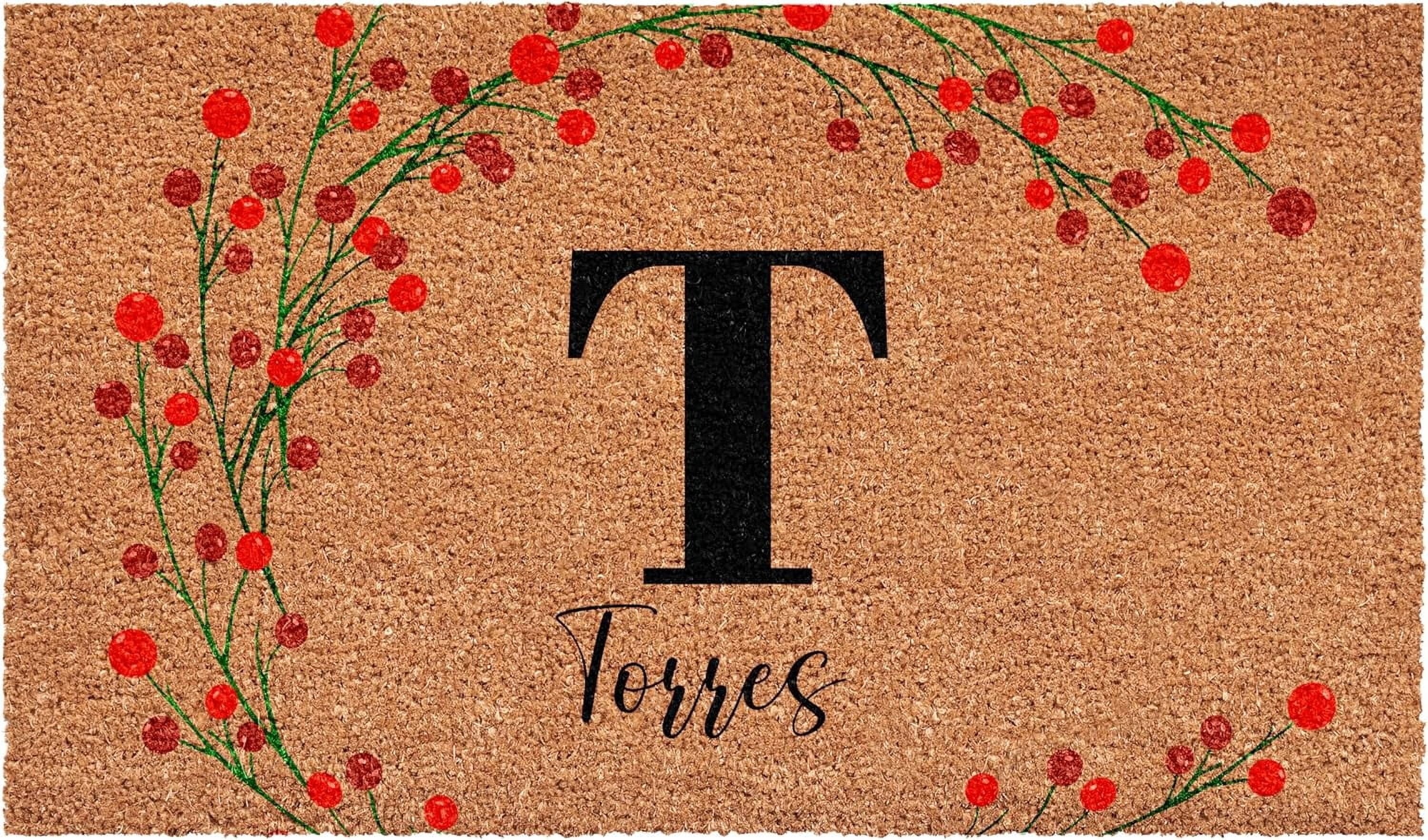 Calloway Mills 114901729T Personalized Christmas Berries Doormat, 17"x29", Letter T