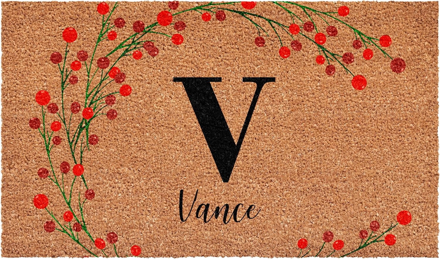 Calloway Mills 114901729V Personalized Christmas Berries Doormat, 17"x29", Letter V