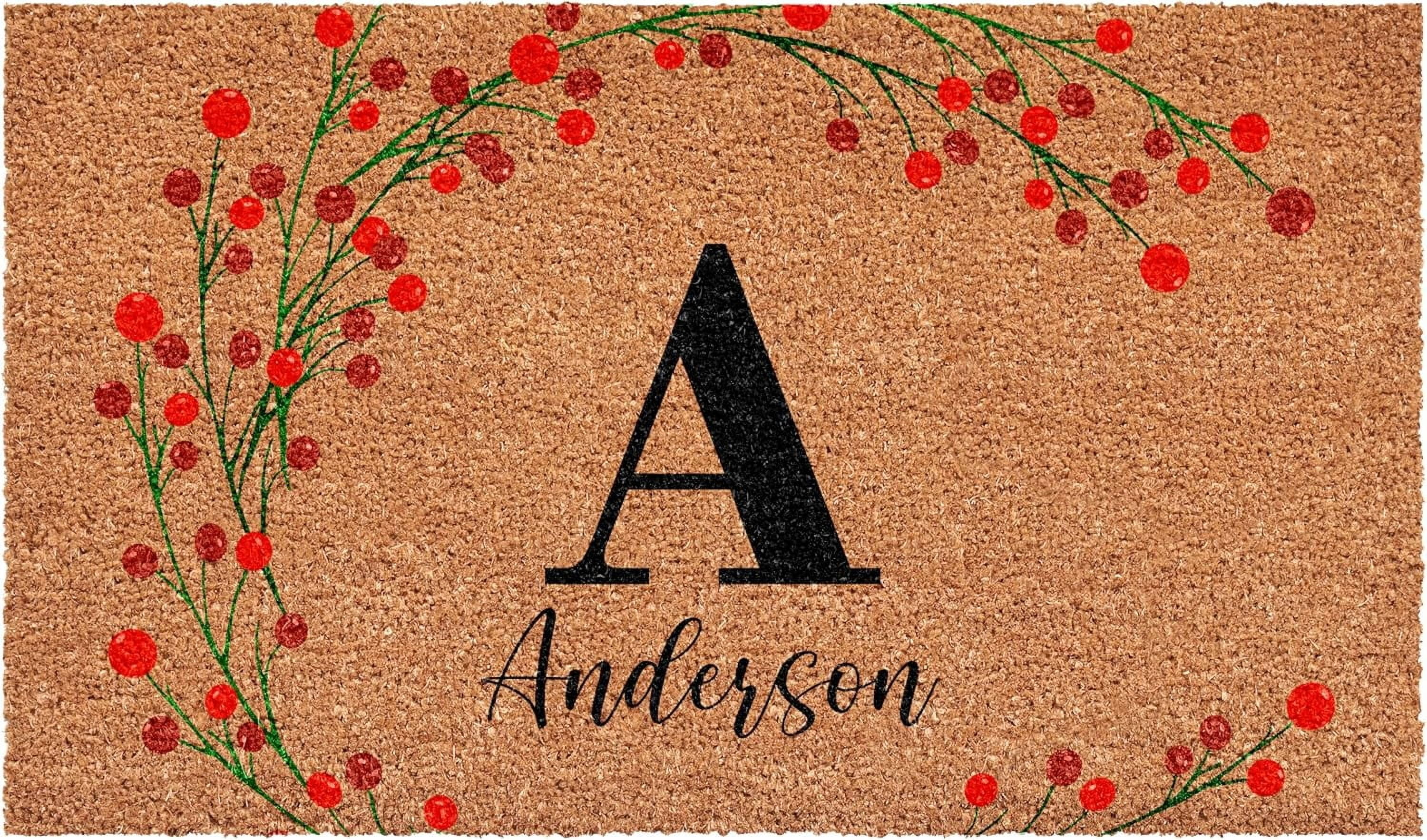 Calloway Mills 114902436A Personalized Christmas Berries Doormat, 24"x36", Letter A