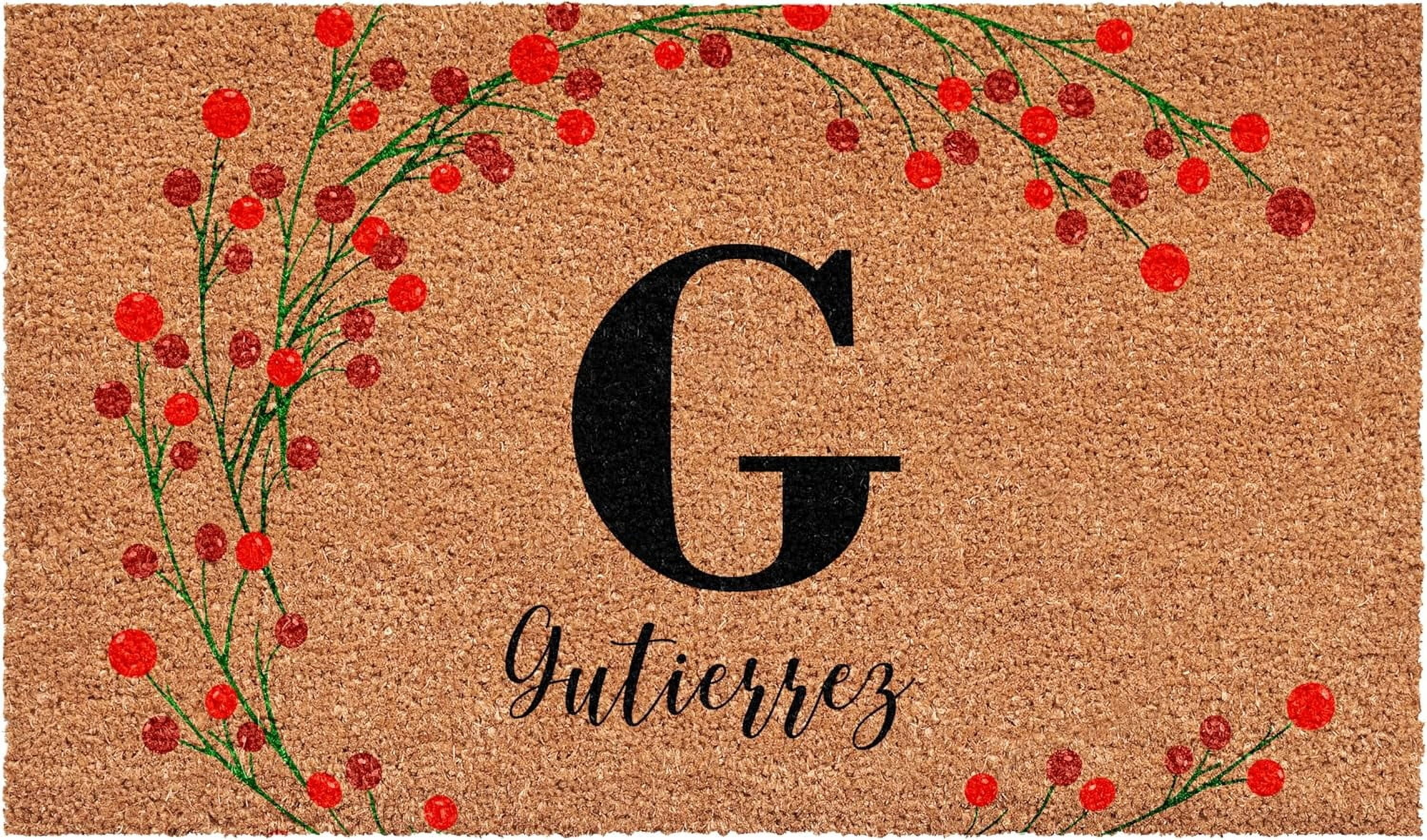 Calloway Mills 114902436G Personalized Christmas Berries Doormat, 24"x36", Letter G