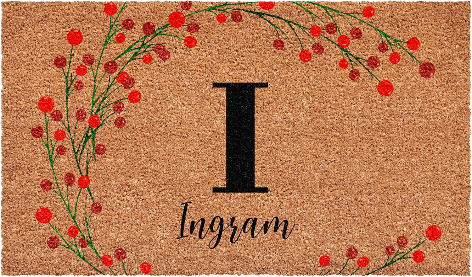 Calloway Mills 114902436I Personalized Christmas Berries Doormat, 24"x36", Letter I