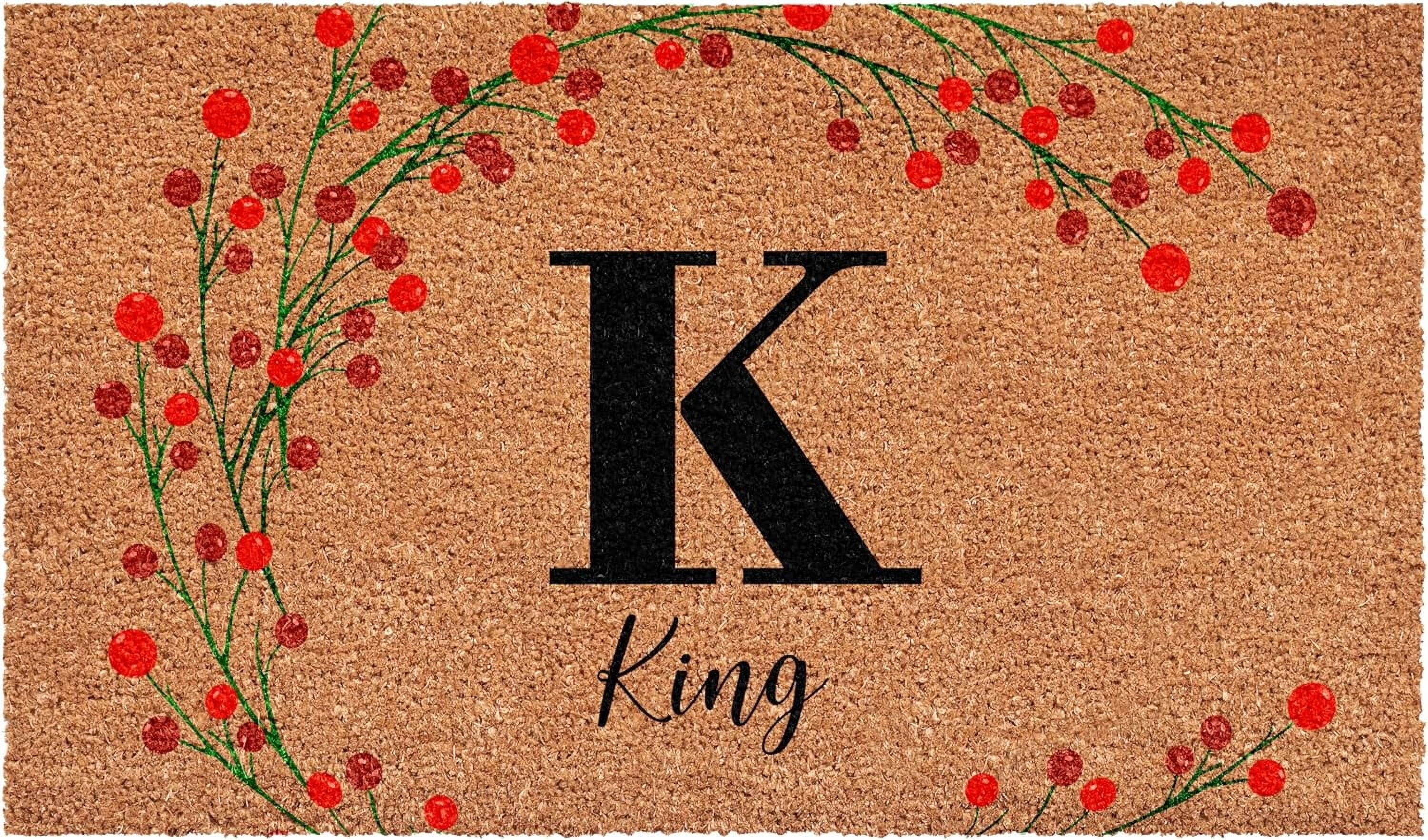 Calloway Mills 114902436K Personalized Christmas Berries Doormat, 24"x36", Letter K