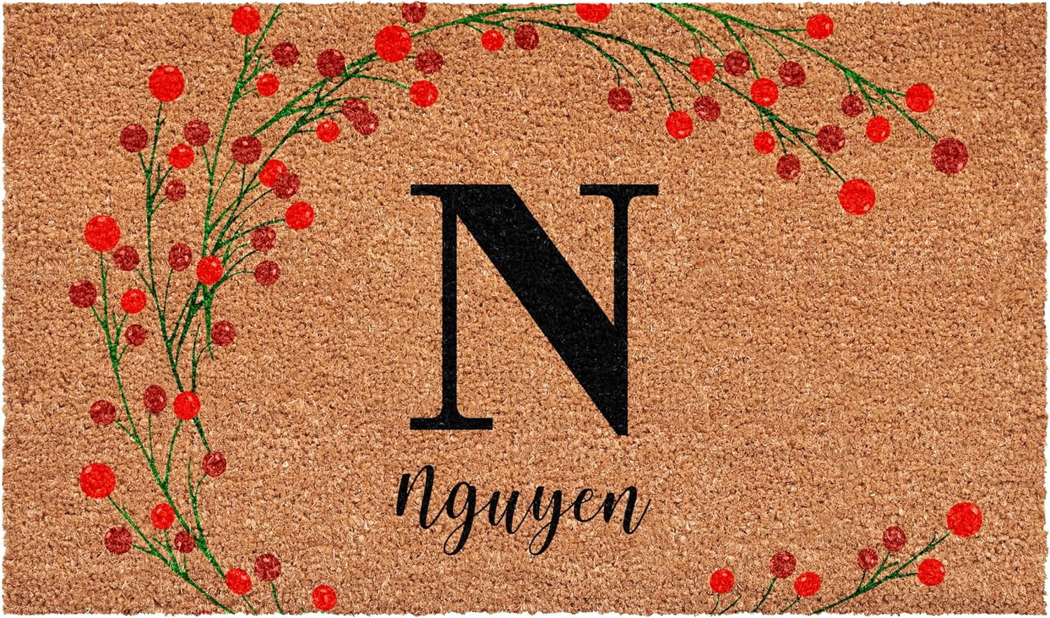 Calloway Mills 114902436N Personalized Christmas Berries Doormat, 24"x36", Letter N