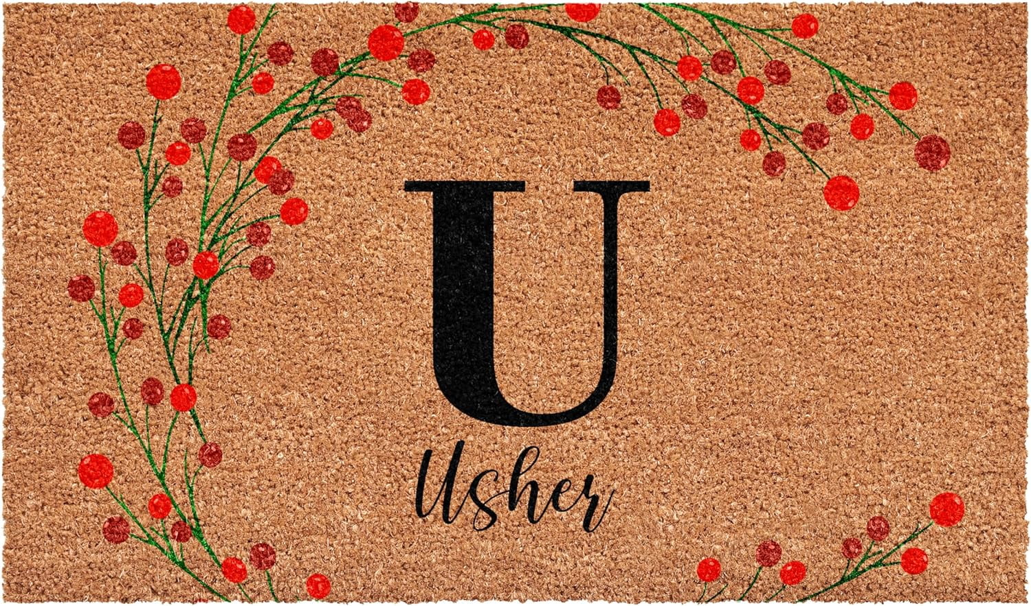 Calloway Mills 114902436U Personalized Christmas Berries Doormat, 24"x36", Letter U