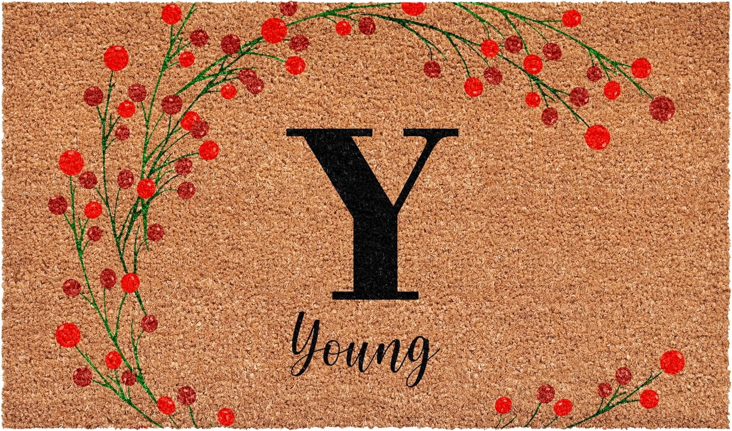 Calloway Mills 114902436Y Personalized Christmas Berries Doormat, 24"x36", Letter Y