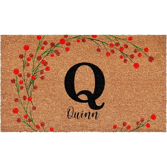 Calloway Mills 114902448Q Personalized Christmas Berries Doormat, 24"x48", Letter Q