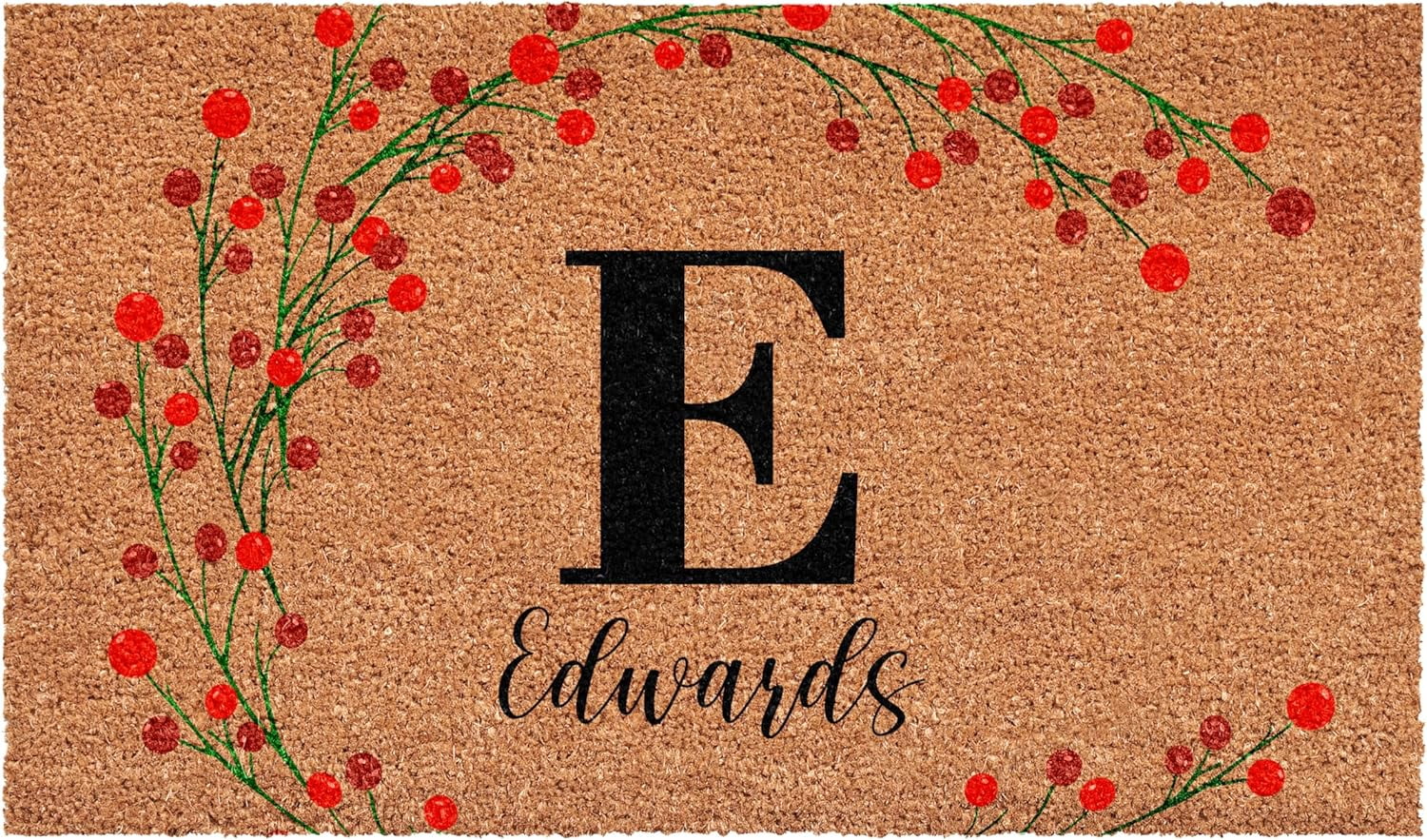 Calloway Mills 114903048E Personalized Christmas Berries Doormat, 30"x48", Letter E