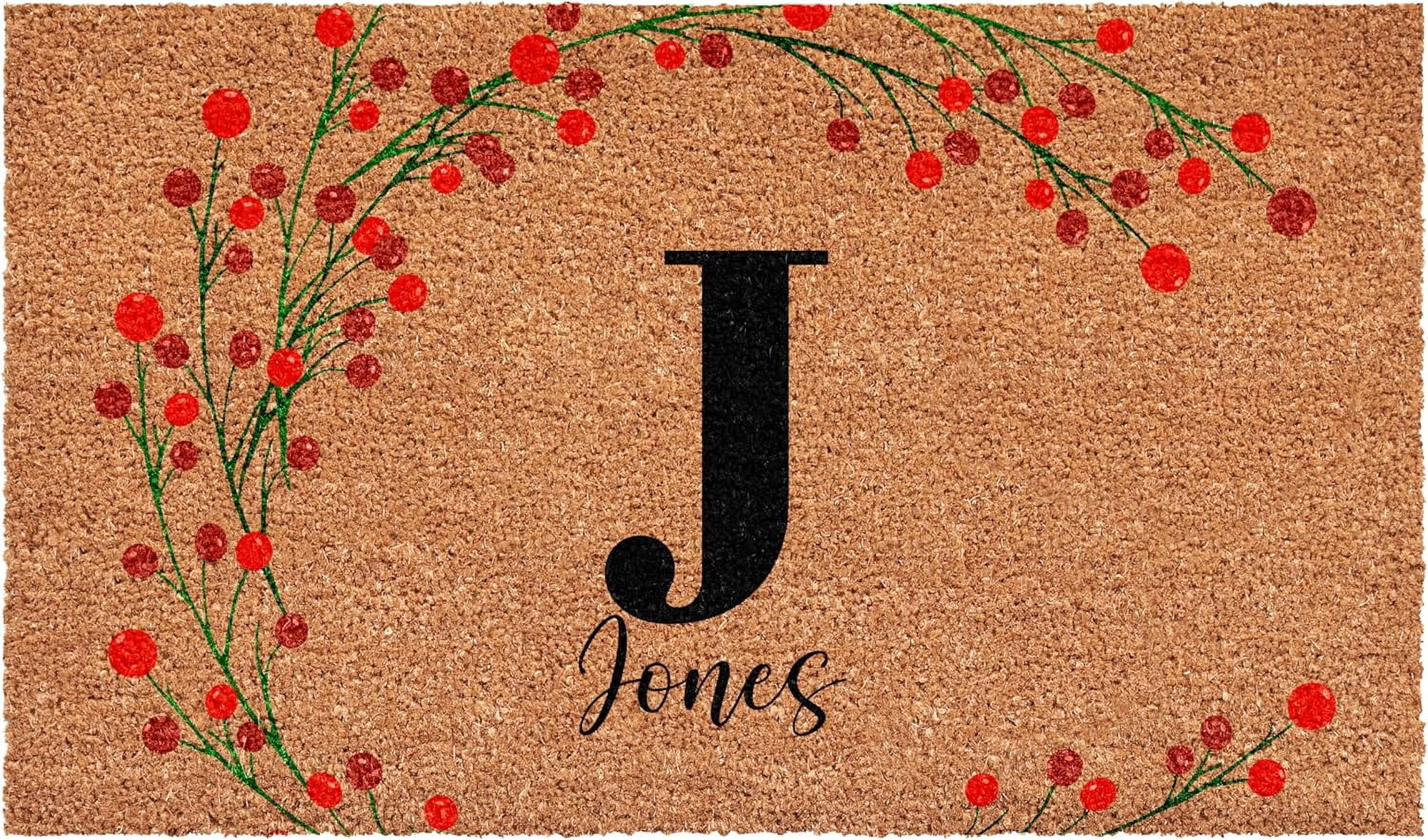 Calloway Mills 114903048J Personalized Christmas Berries Doormat, 30"x48", Letter J