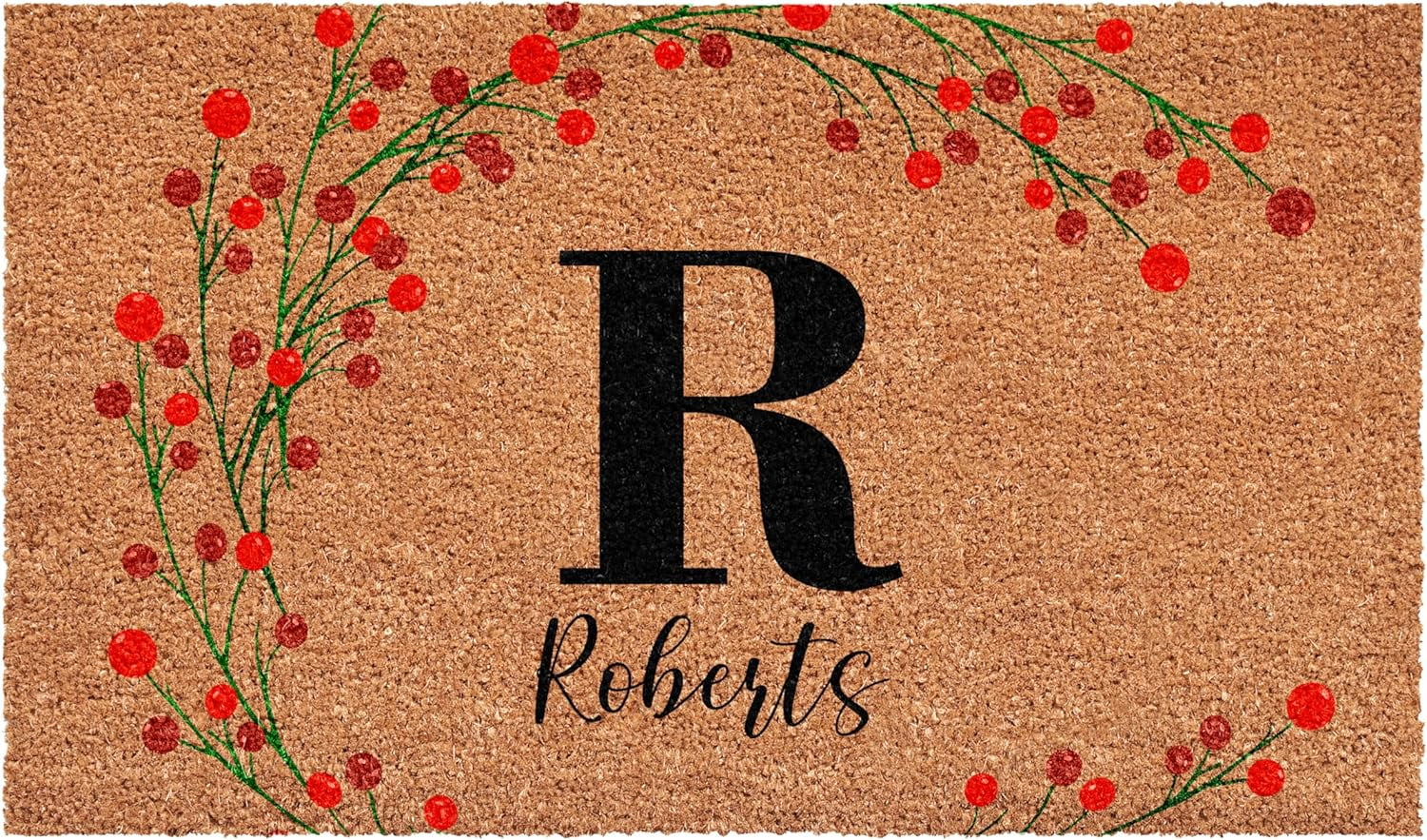 Calloway Mills 114903048R Personalized Christmas Berries Doormat, 30"x48", Letter R