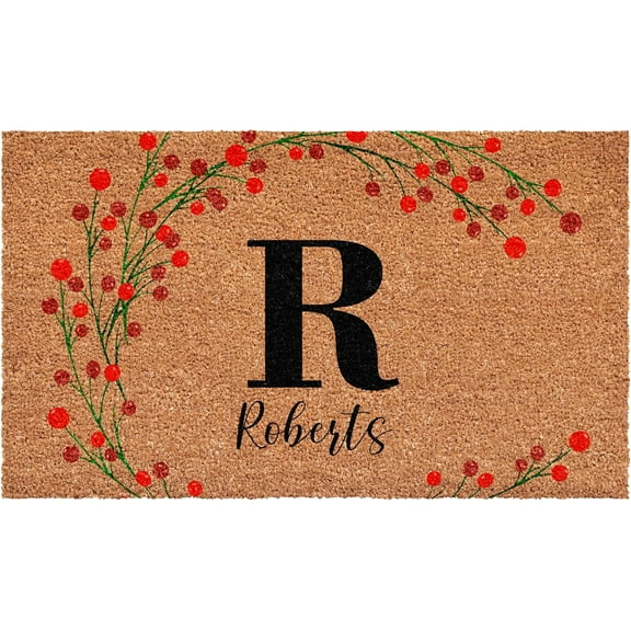 Calloway Mills 114903048R Personalized Christmas Berries Doormat, 30"x48", Letter R