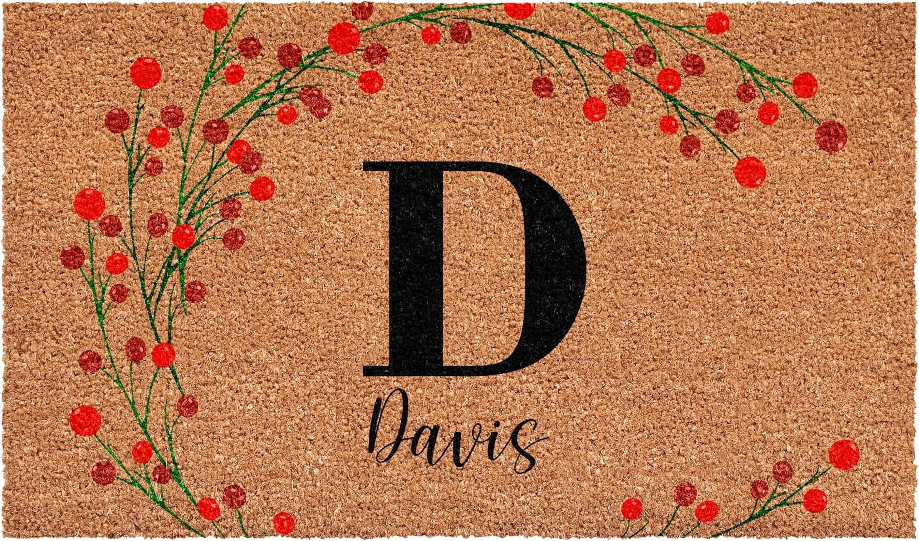 Calloway Mills 114903672D Personalized Christmas Berries Doormat, 36"x72", Letter D