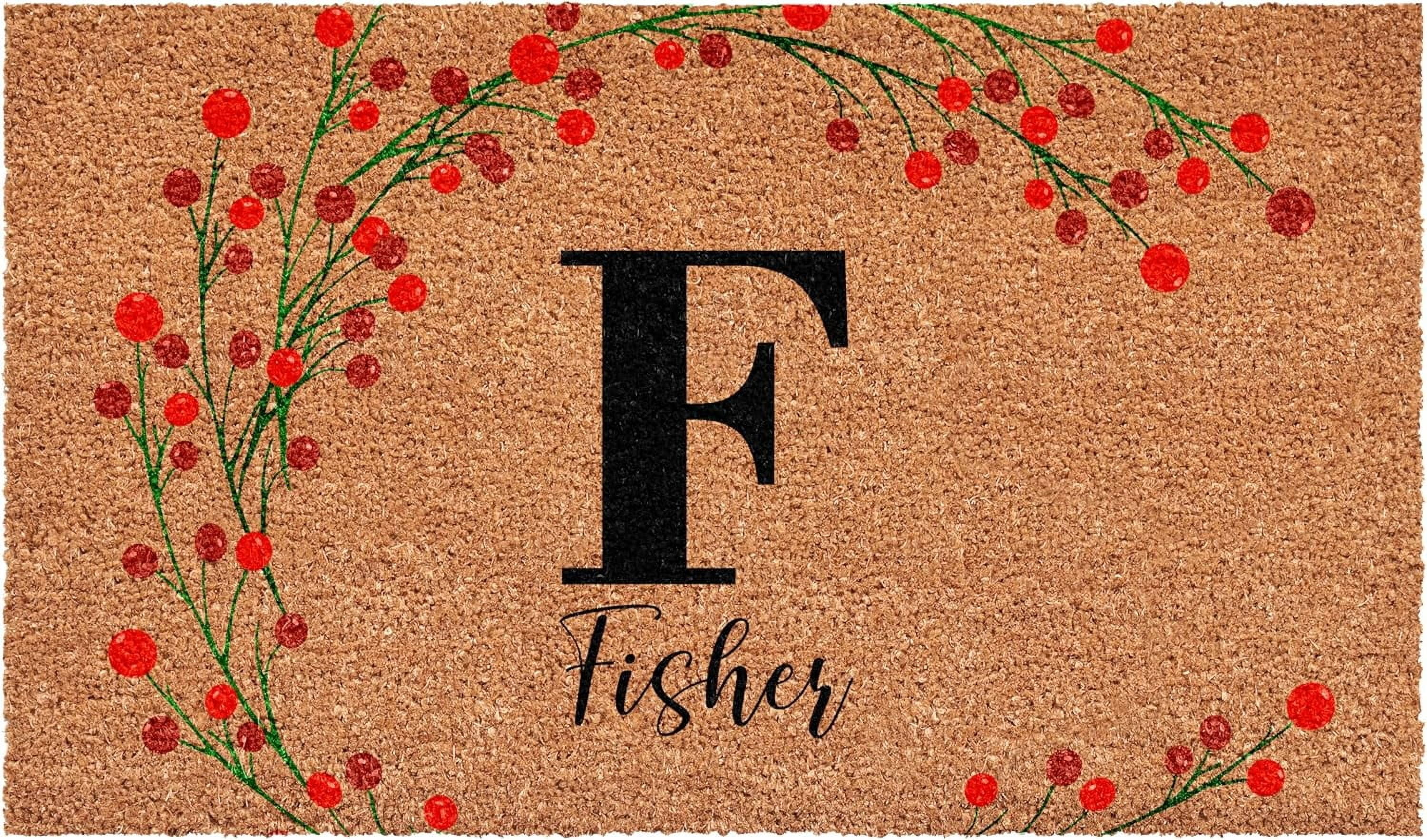 Calloway Mills 114903672F Personalized Christmas Berries Doormat, 36"x72", Letter F