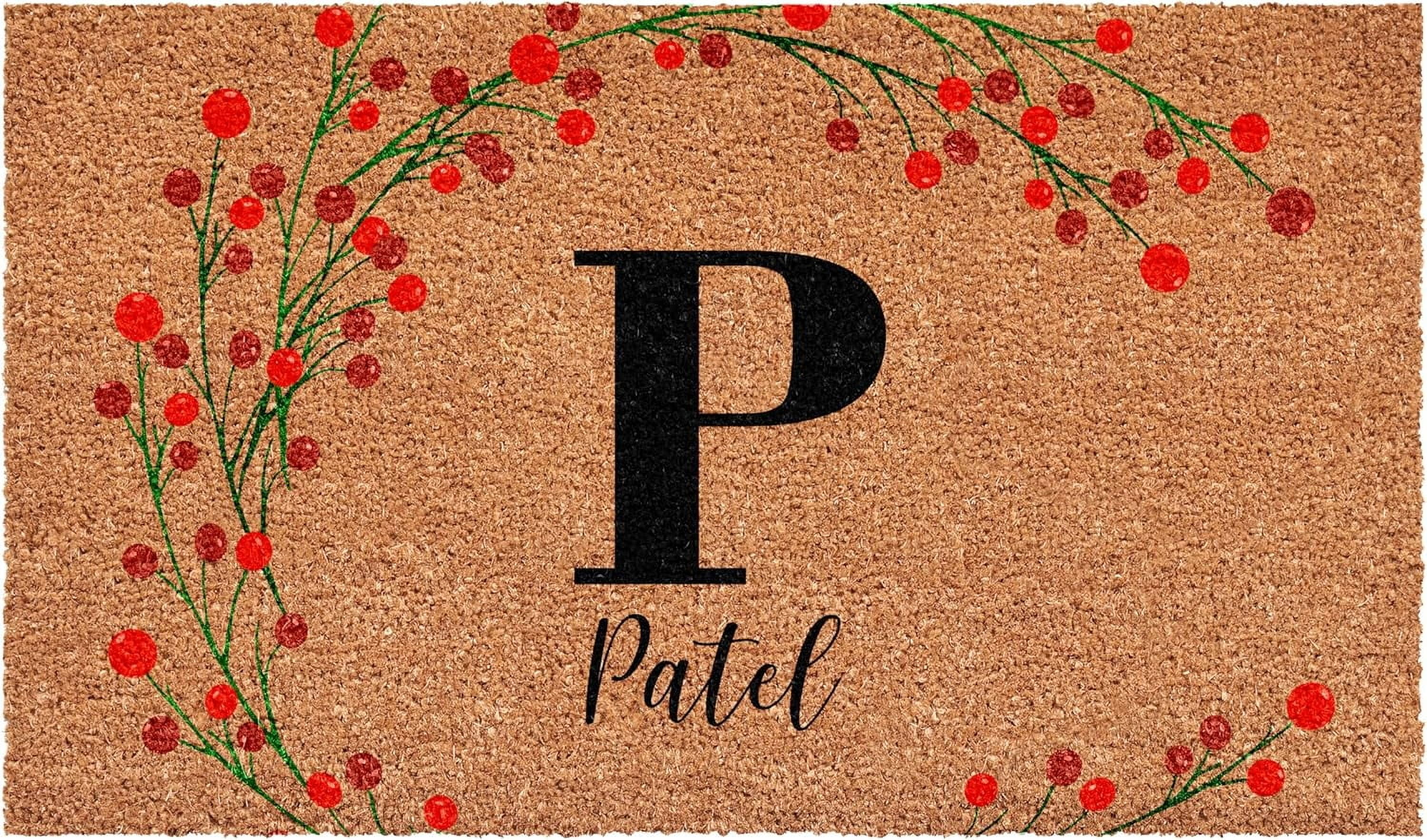 Calloway Mills 114903672P Personalized Christmas Berries Doormat, 36"x72", Letter P