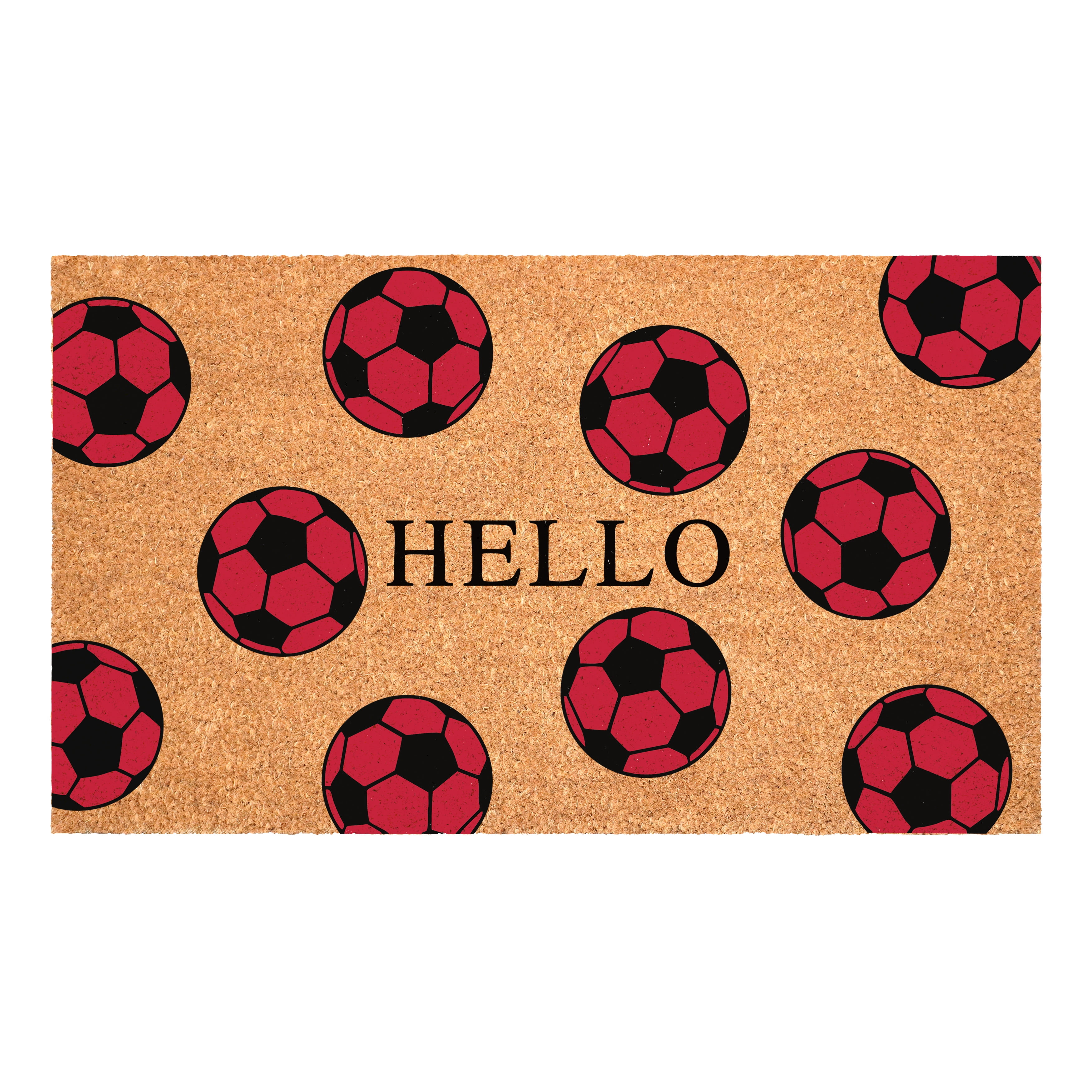 Calloway Mills 116361729 Soccer Hello Doormat, 17" x 29", Black/Red