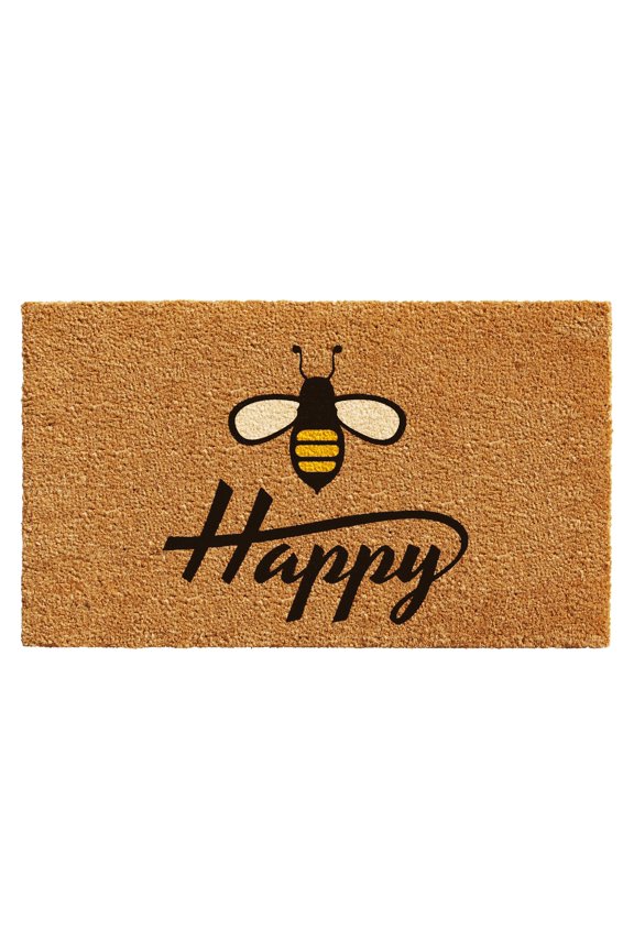 101231729 17 x 29 in. Bee Happy Rectangular Doormat, Natural & Black