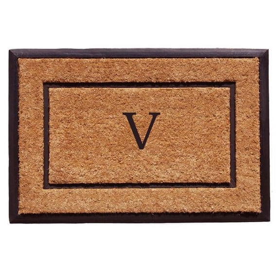 Calloway Mills  18 x 30 in. The General Monogram Rectangular Doormat, Natural & Black - Letter V