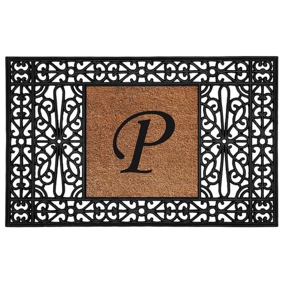 Calloway Mills 30 x 48 in. Duchess Monogram Rectangular Doormat, Black & Natural - Letter P