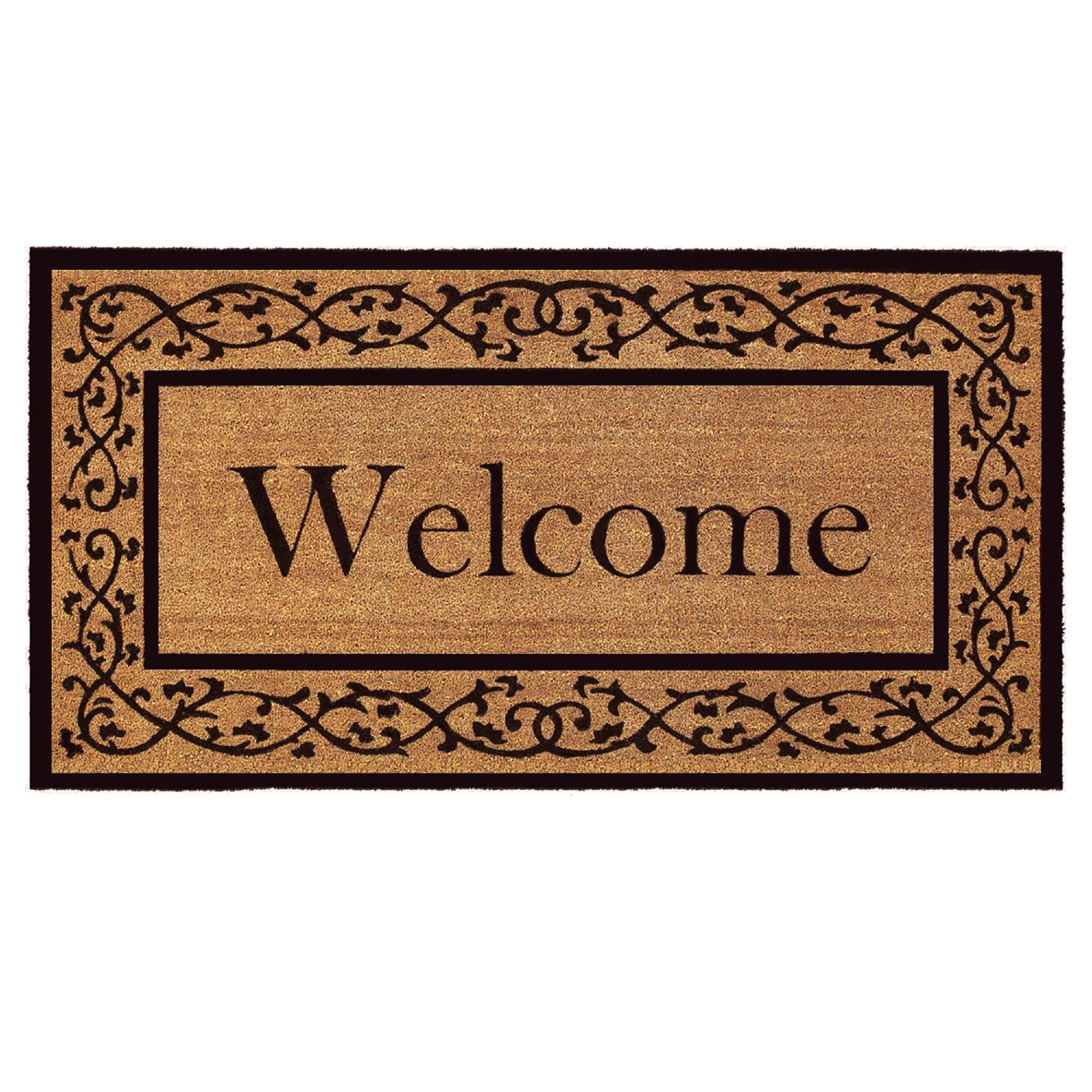 Natural Coir and Black Vinyl Outdoor Welcome Doormat, 30" x 48"