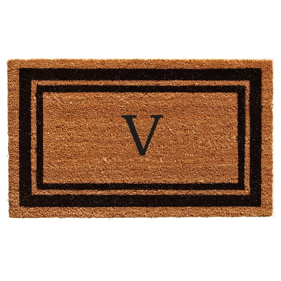 Calloway Mills Black Border 30" x 48" Monogram Doormat (Letter V)