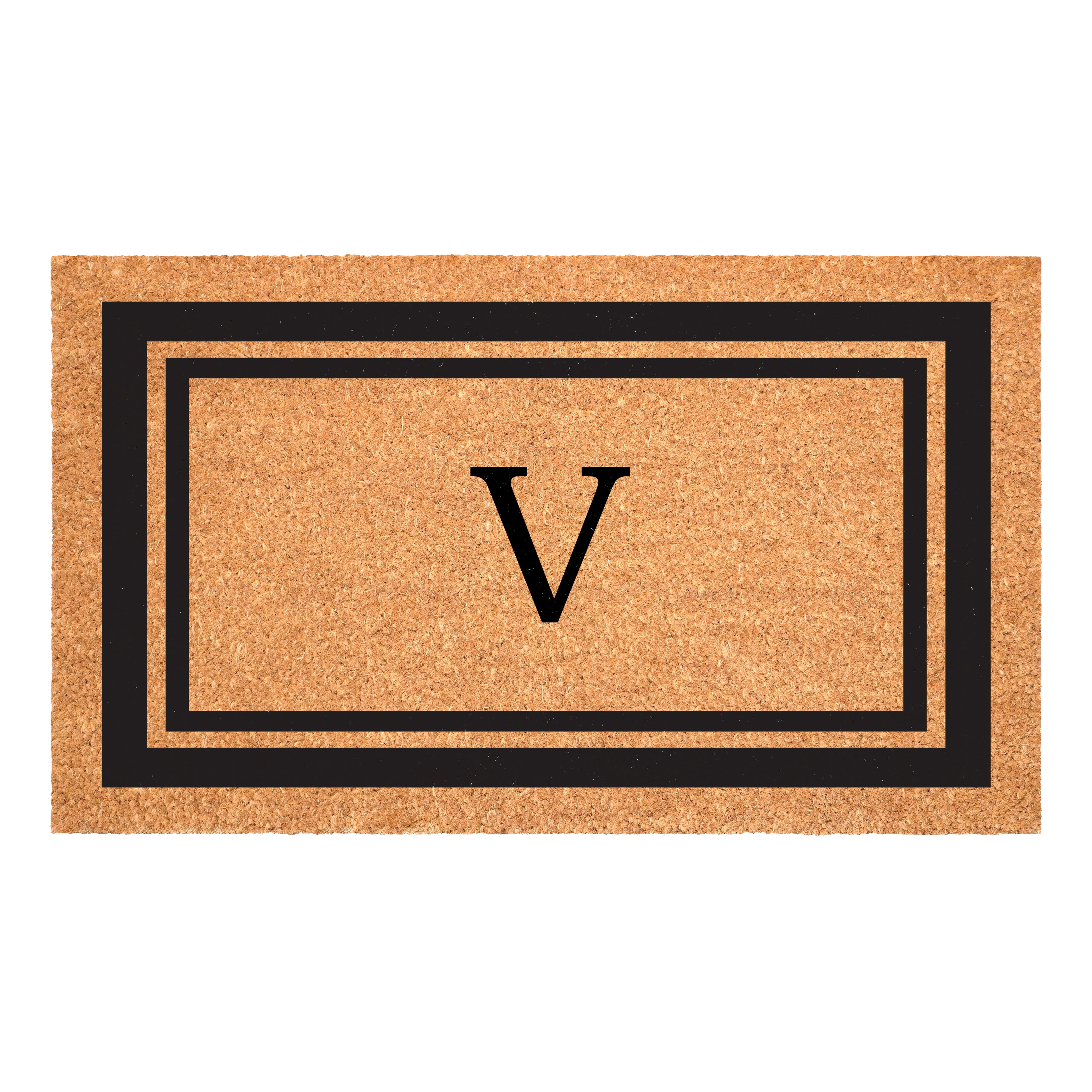 Calloway Mills Black Border 36" x 72" Monogram Doormat (Letter V)