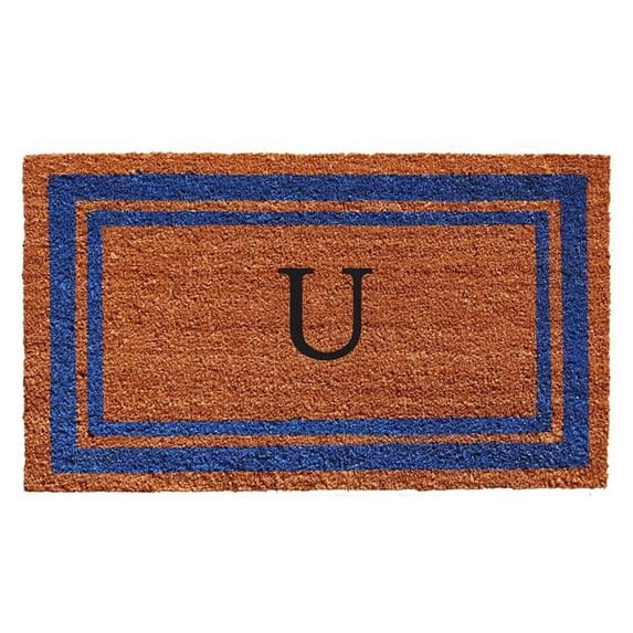 Calloway Mills Blue Border 24" x 36" Monogram Outdoor Doormat (Letter U)