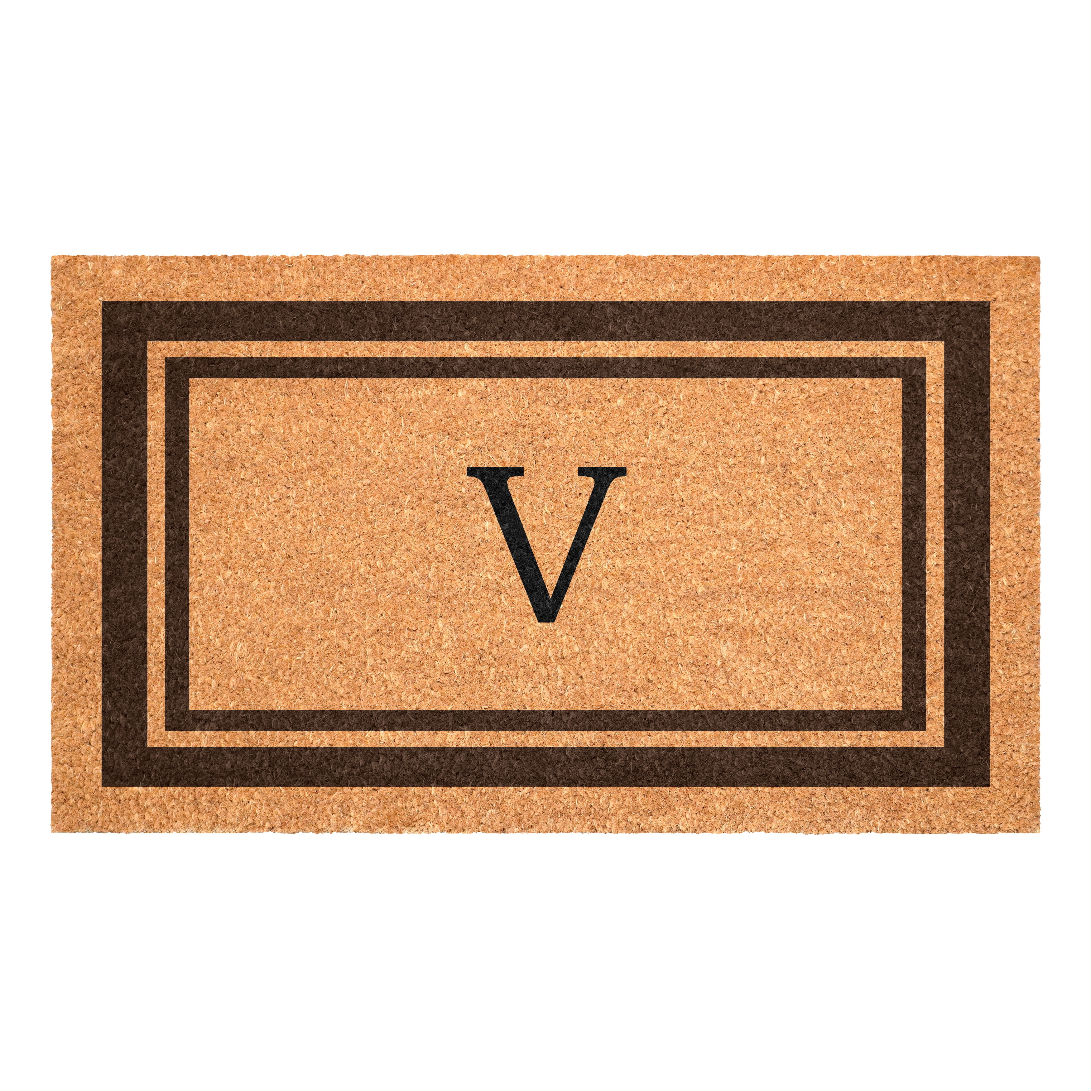 Calloway Mills Brown Border 18" x 30" Monogram Outdoor Doormat (Letter V)