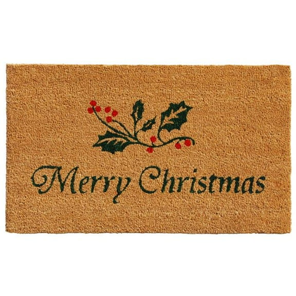 Calloway Mills 101881729 17 x 29 in. Christmas Holly Rectangular Doormat - Natural, Green & Red