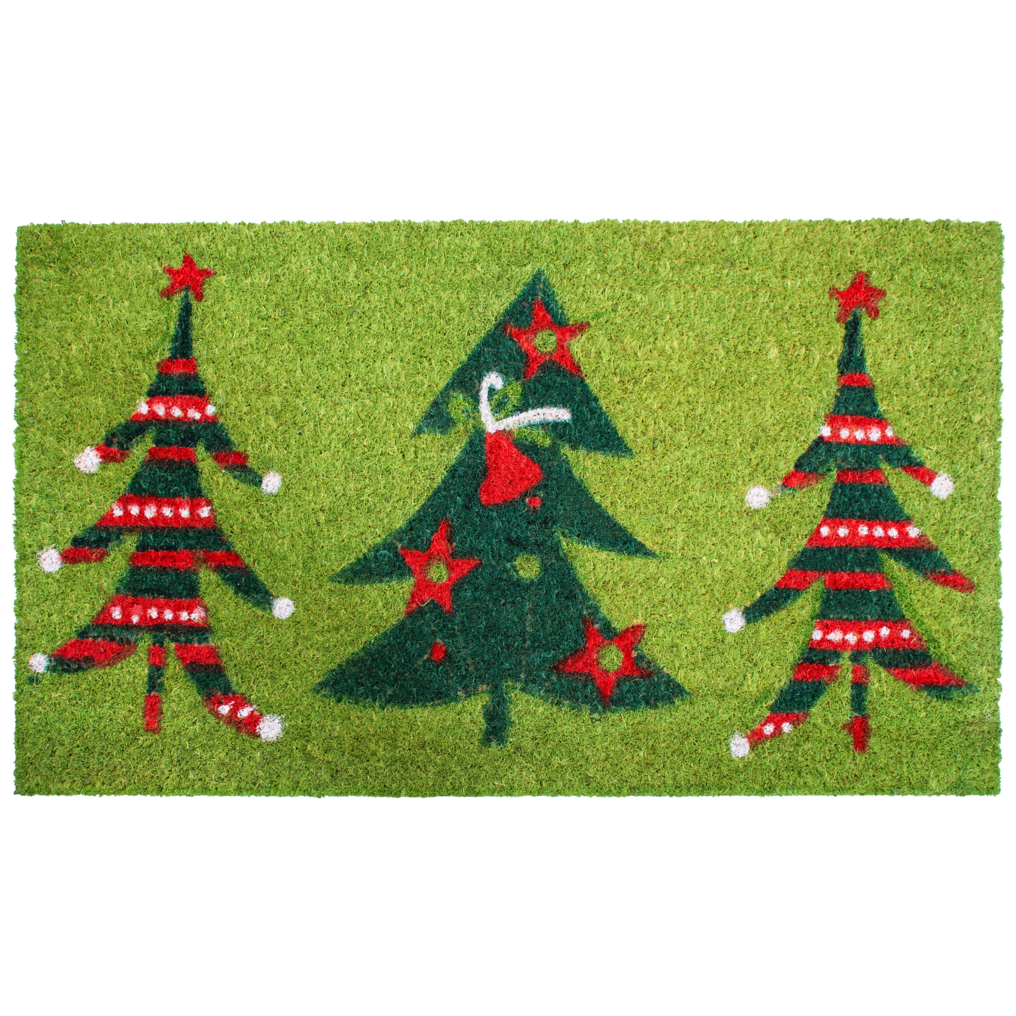 Festive Green and Red Coir Christmas Outdoor Doormat